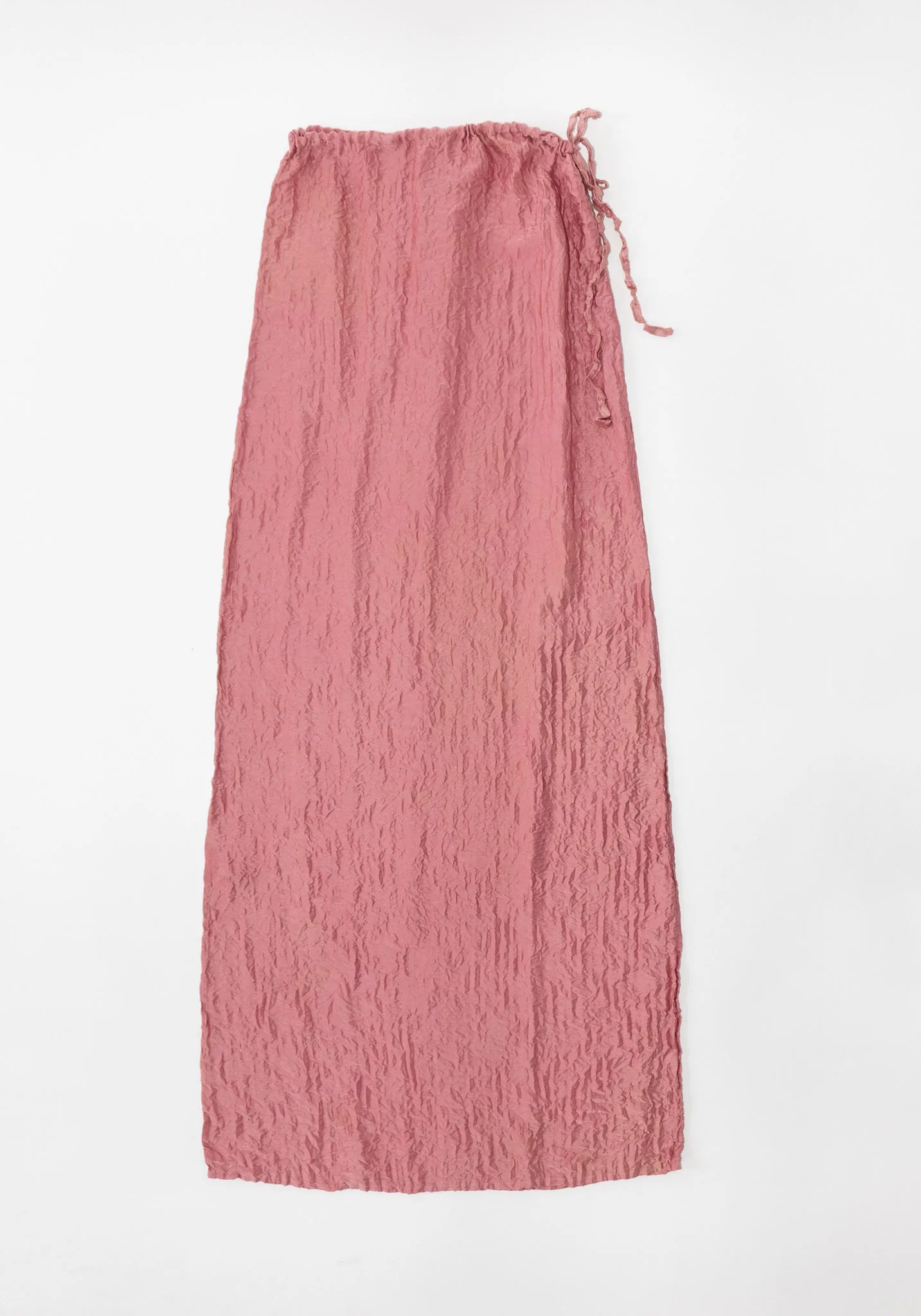 Crumpled Satin Silk Tube Dress in Coral Pink - Image 5