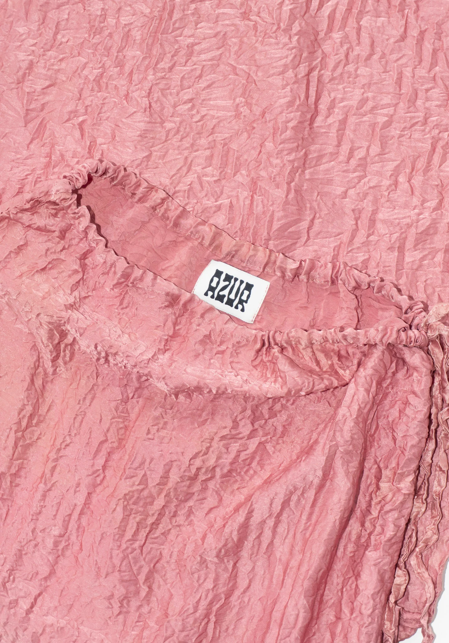 Crumpled Satin Silk Tube Dress in Coral Pink - Image 6
