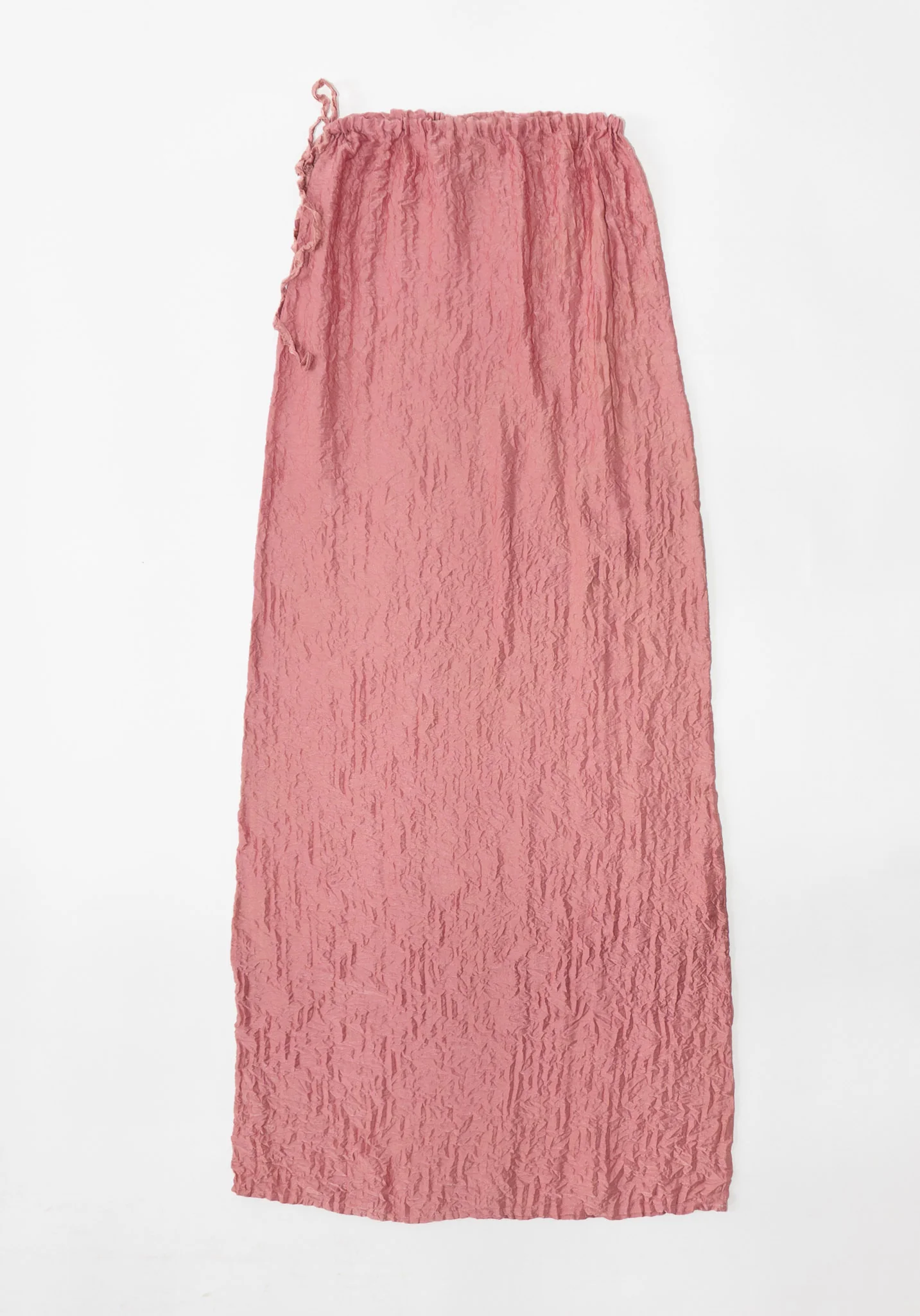 Crumpled Satin Silk Tube Dress in Coral Pink - Image 7