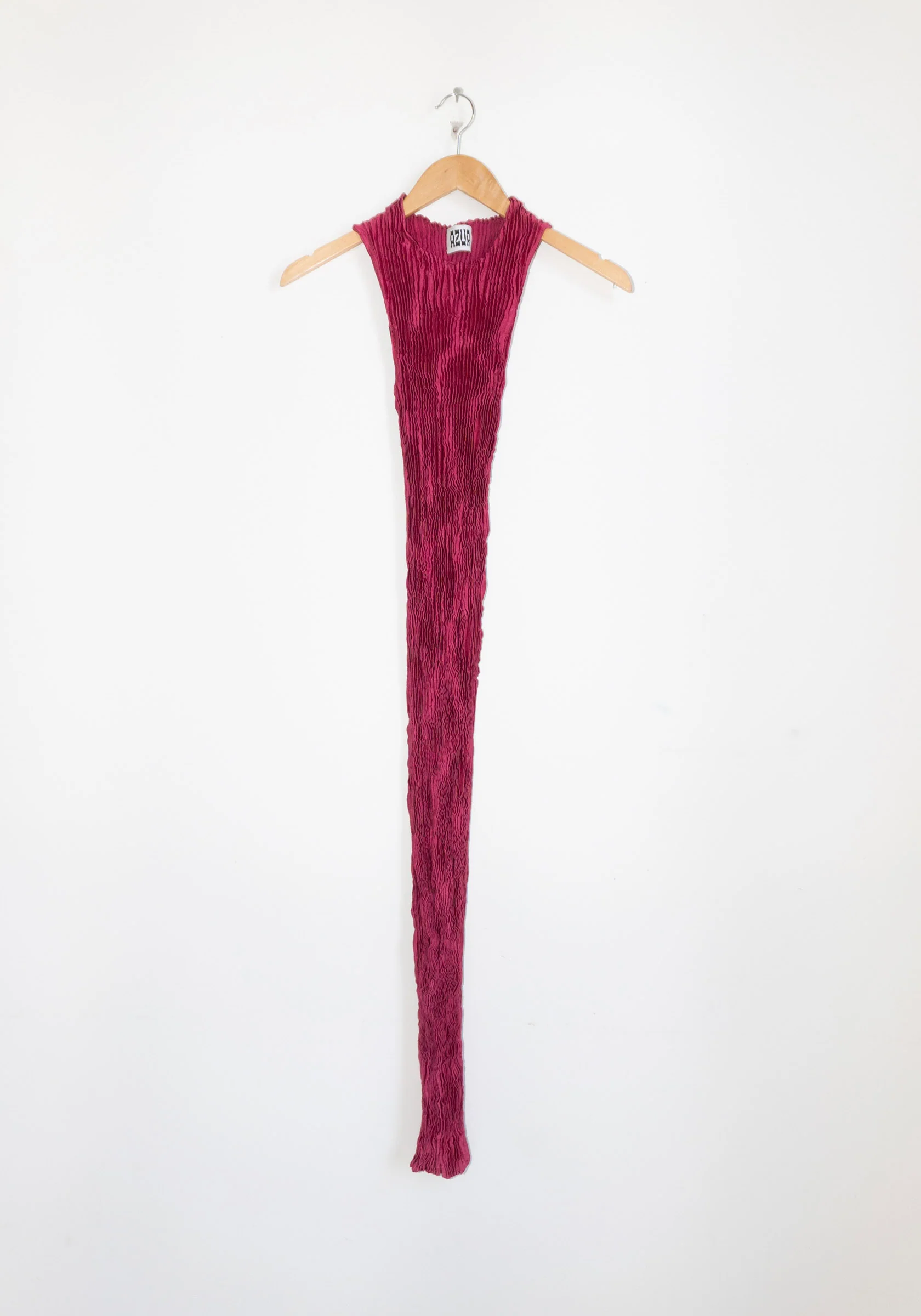 Plissé Satin Silk Long Tank Dress in Fuchsia - Image 8