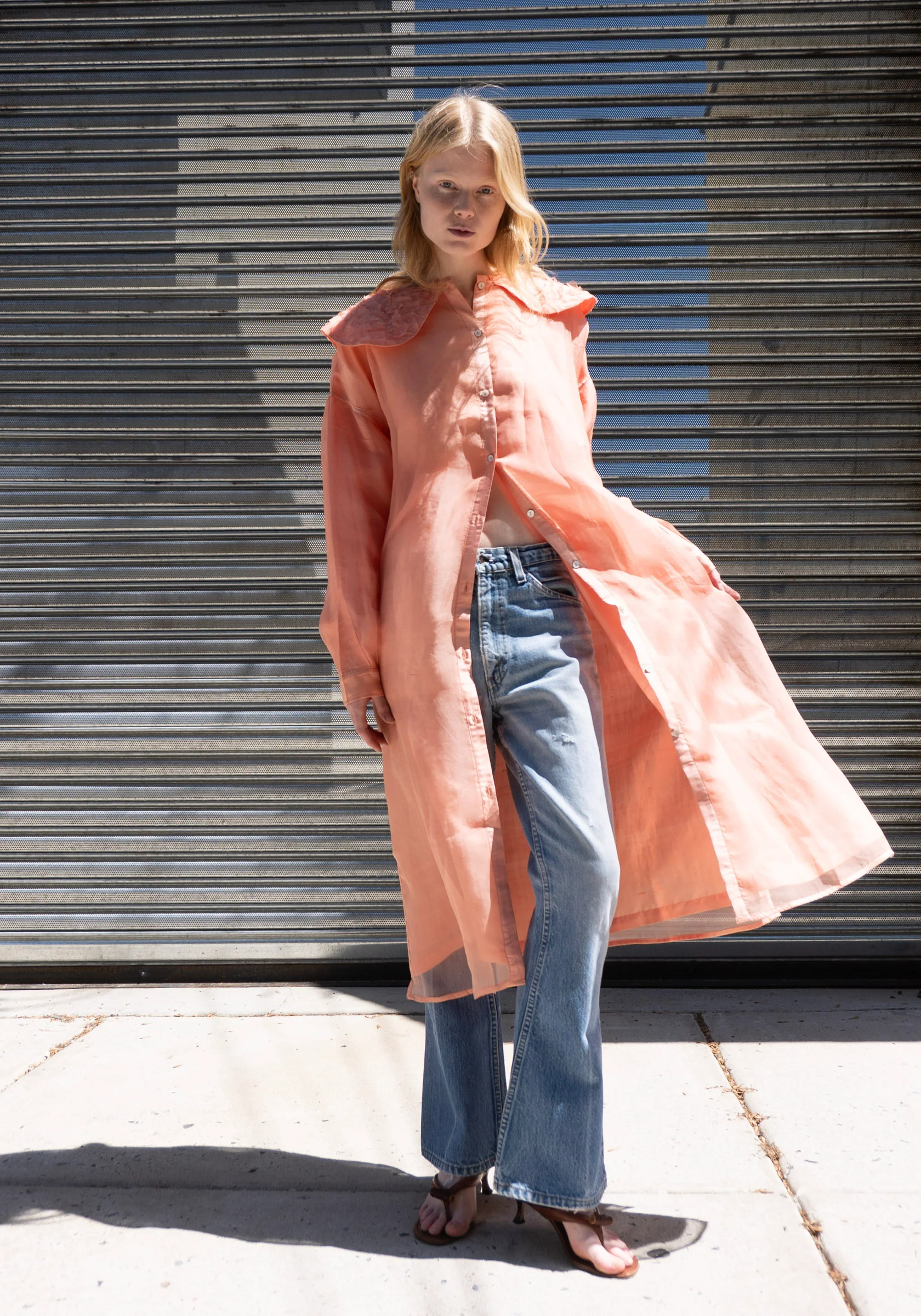 Embroidery Collar Dress in Coral - Image 4