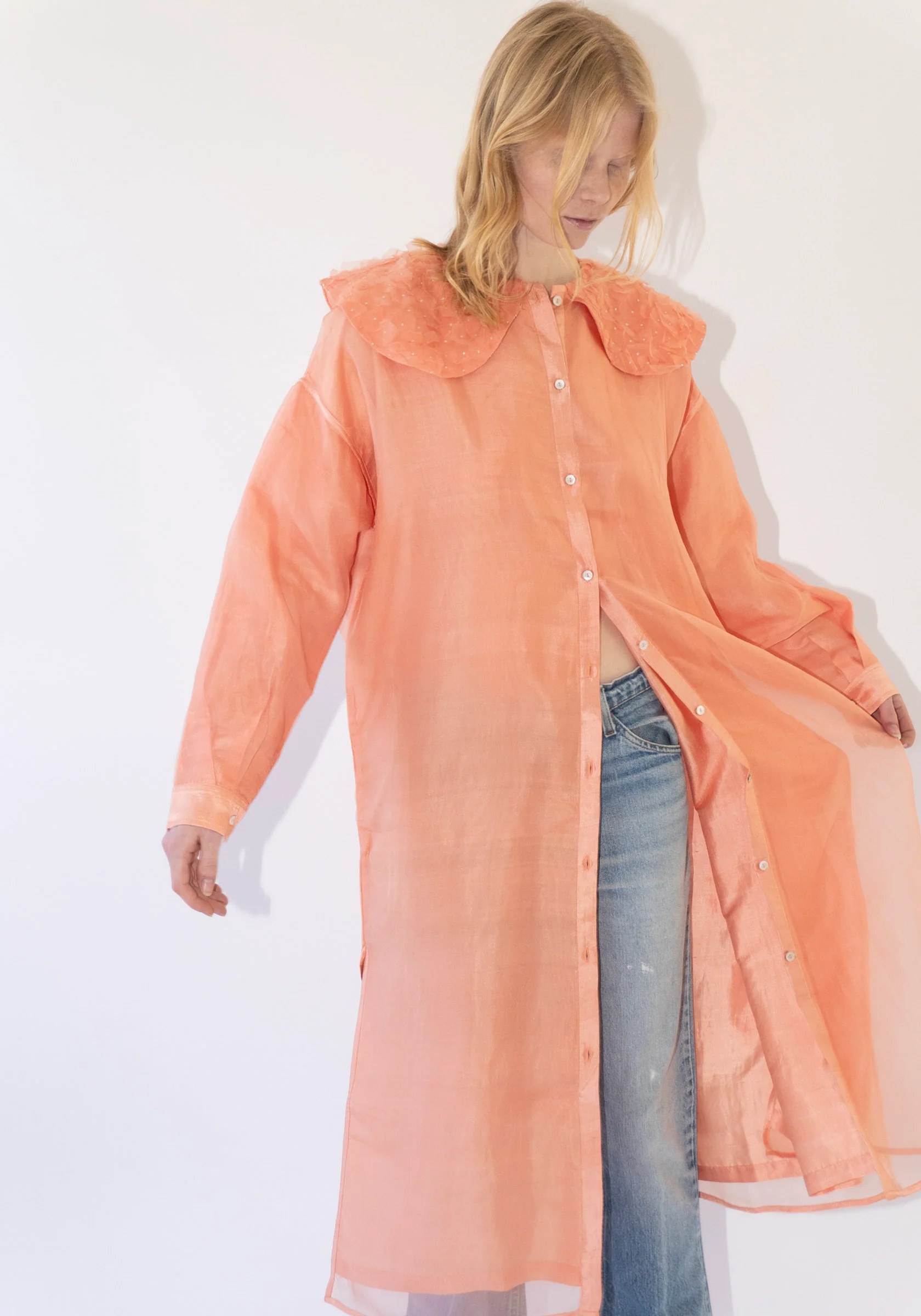 Embroidery Collar Dress in Coral - Image 8