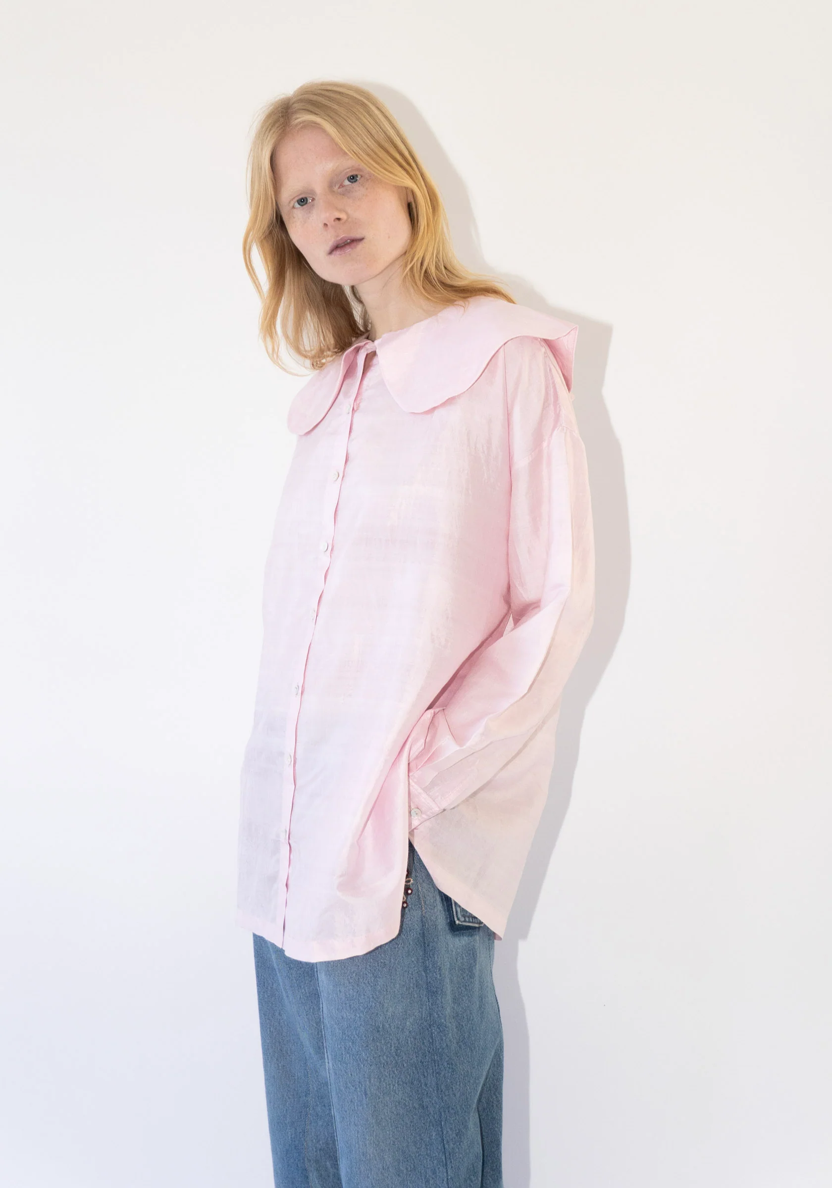 Round Collar Over Blouse in Rose Water - Image 3