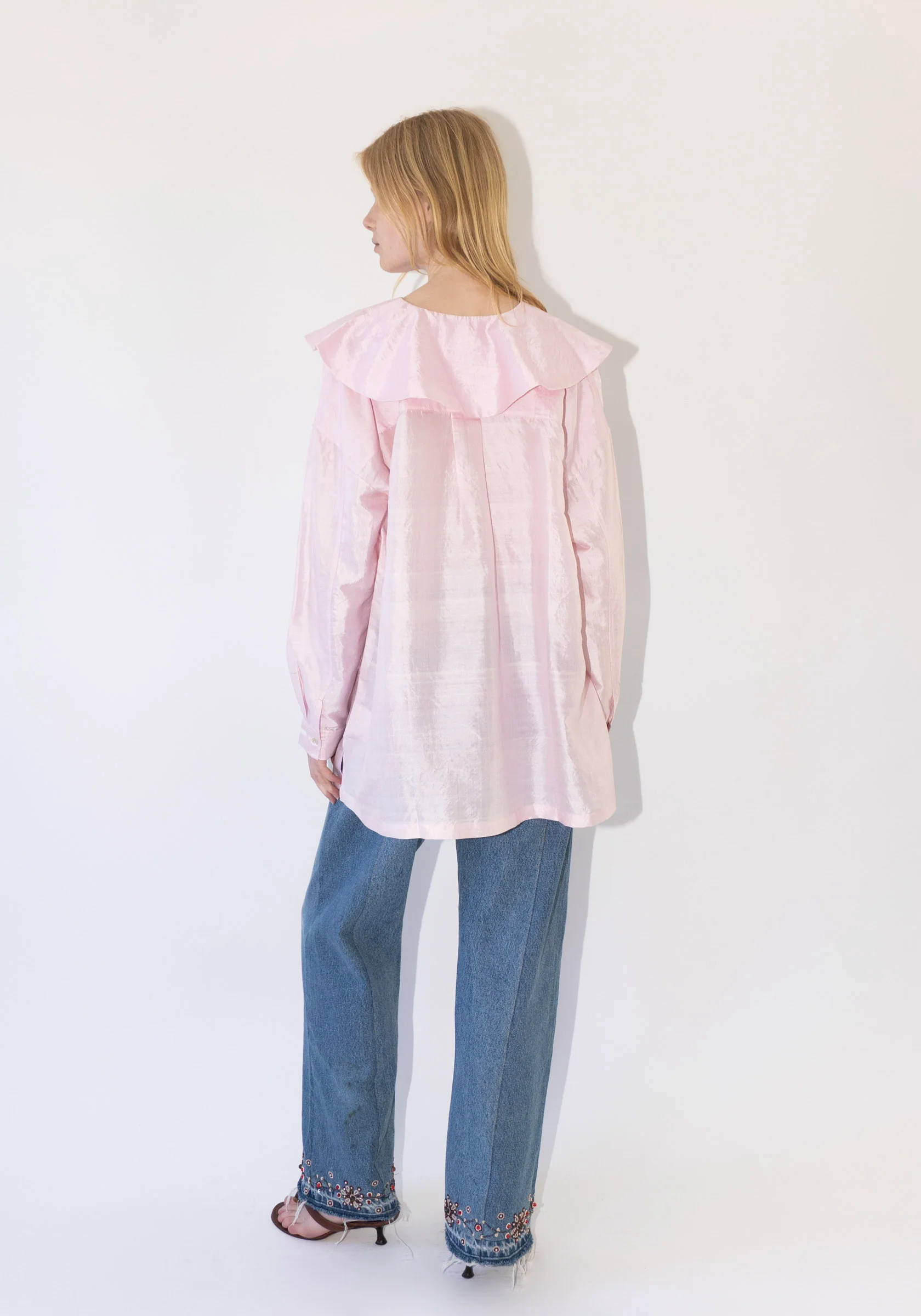 Round Collar Over Blouse in Rose Water - Image 4