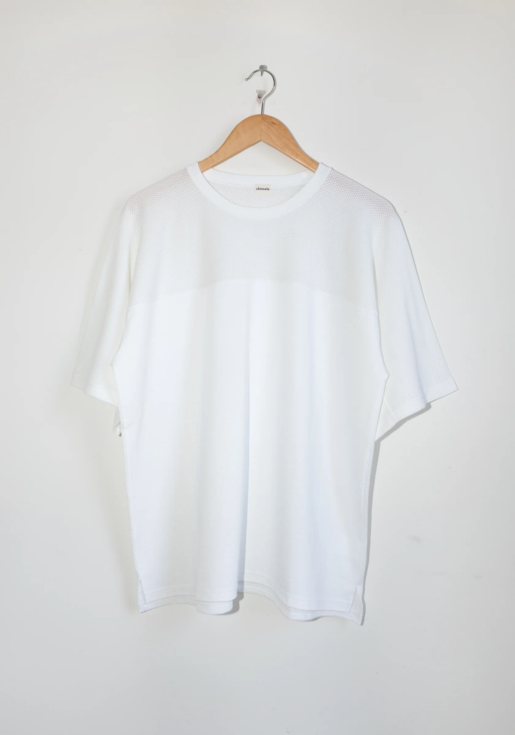 Cotton Mesh Football Tee in Off White - Image 9