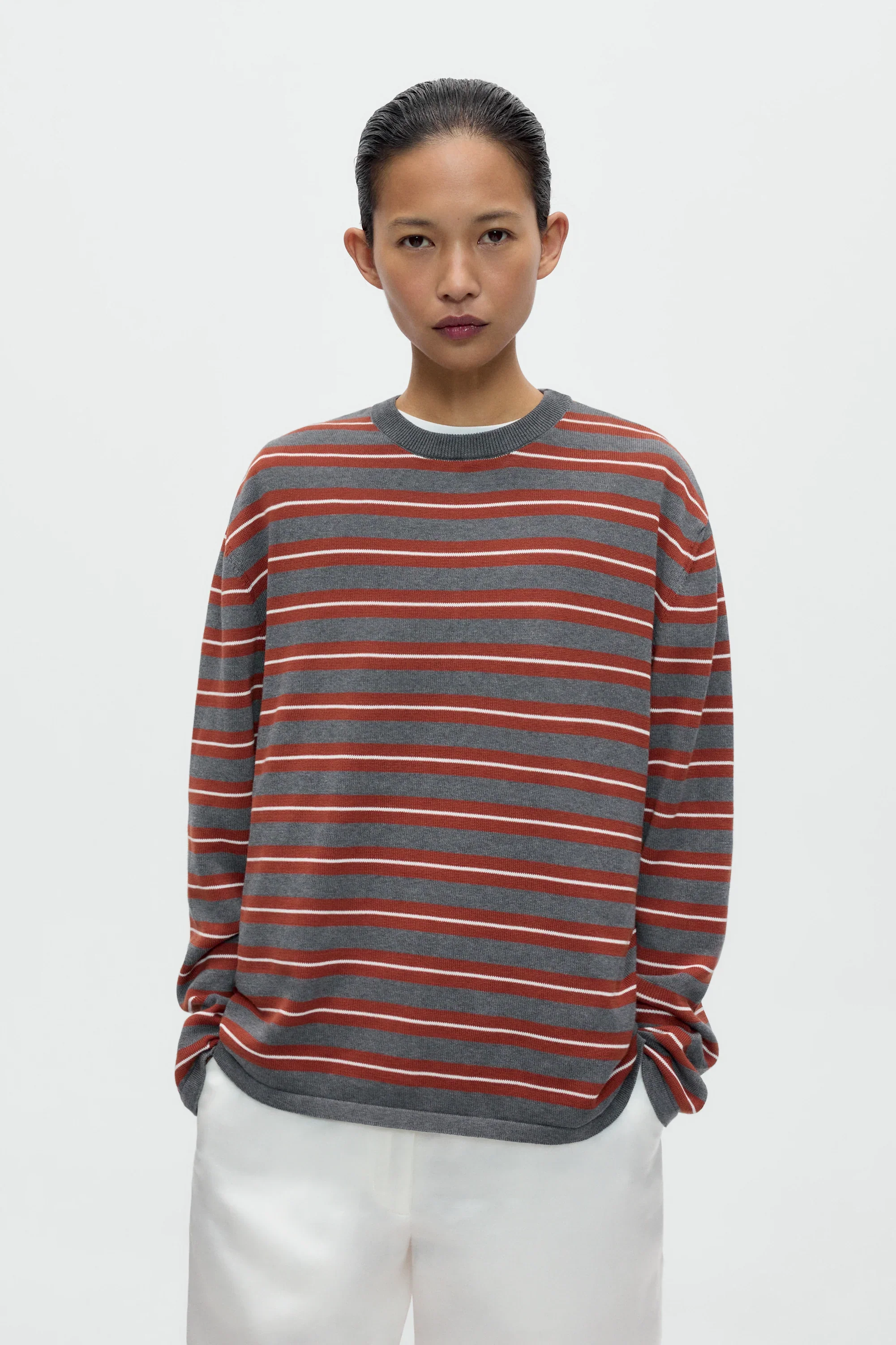 Organic Cotton Striped Long Sleeve in Brown Stripe - Image 2