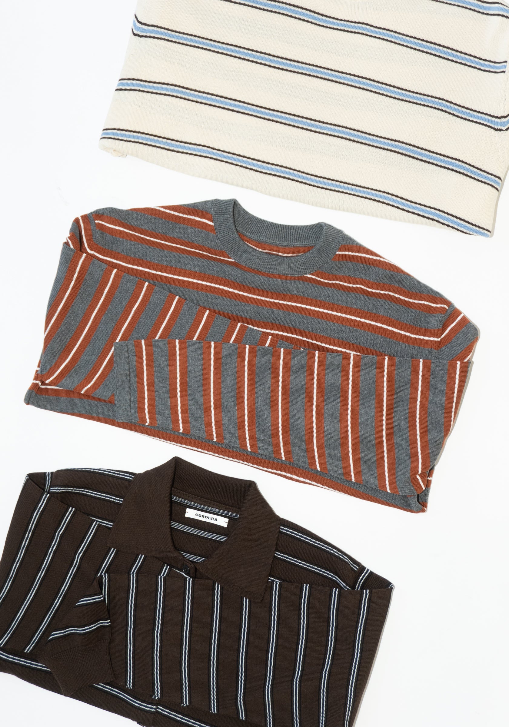 Organic Cotton Striped Polo Cardigan in Brown - Image 10