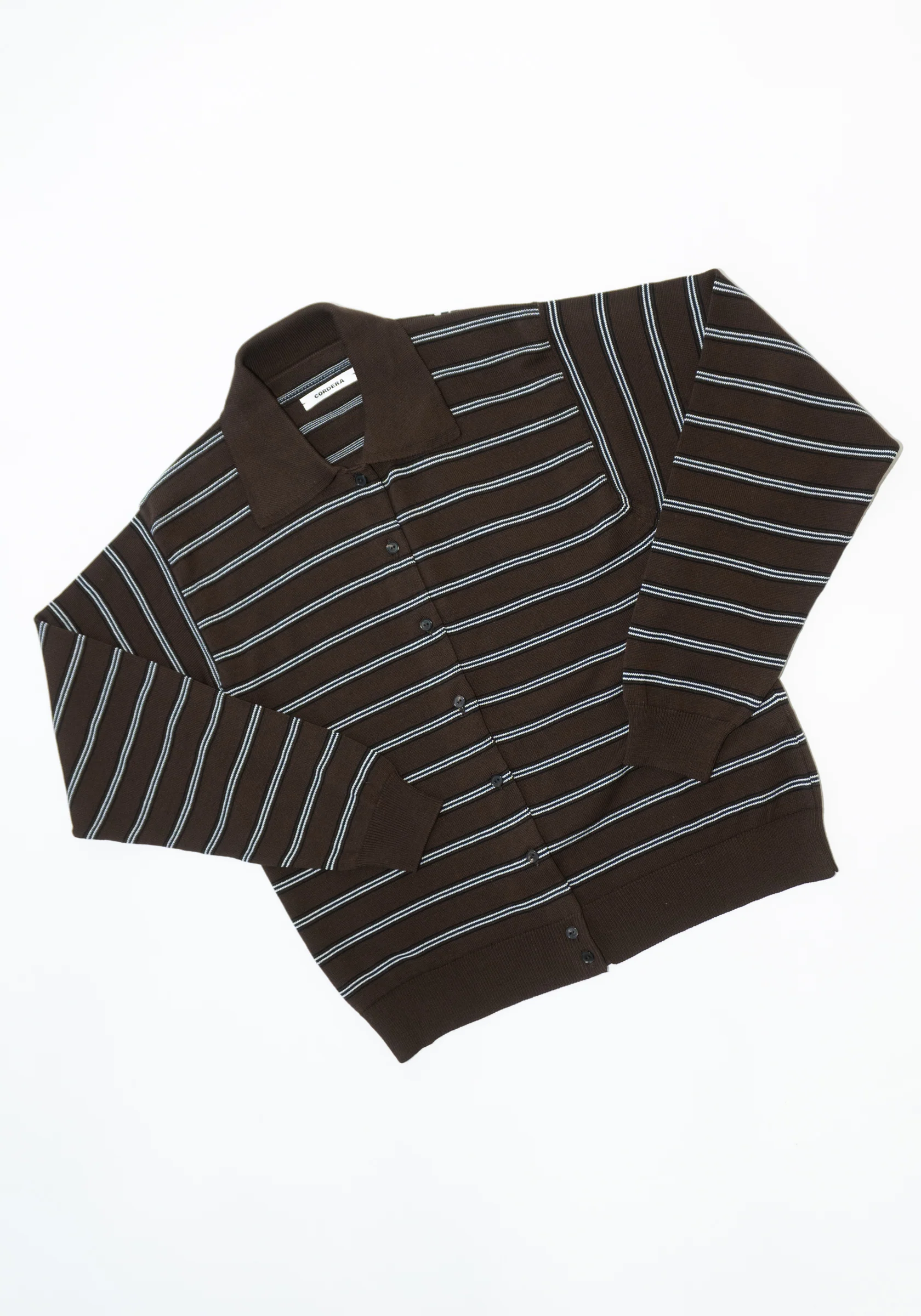 Organic Cotton Striped Polo Cardigan in Brown - Image 6