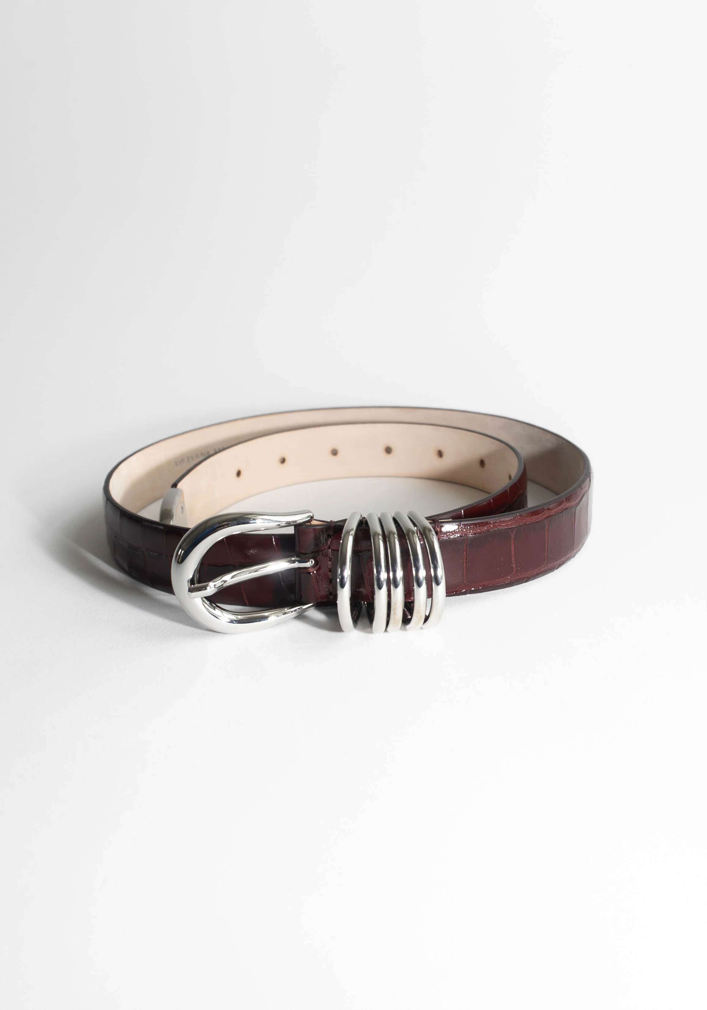 Hollyhock Croc Belt in Bordeaux with Silver - Image 4