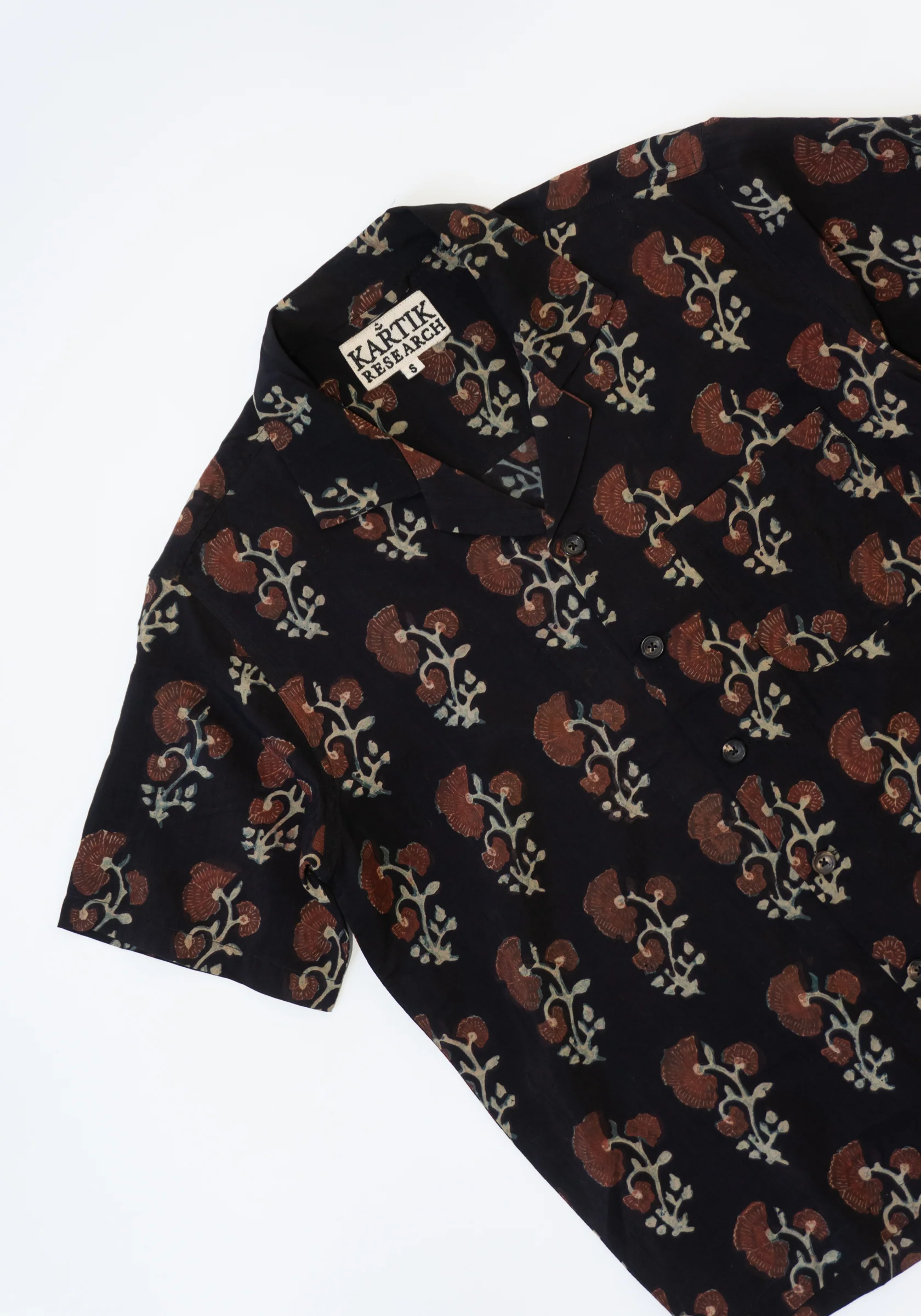 Block Print Textured Silk Shirt in Black - Image 15