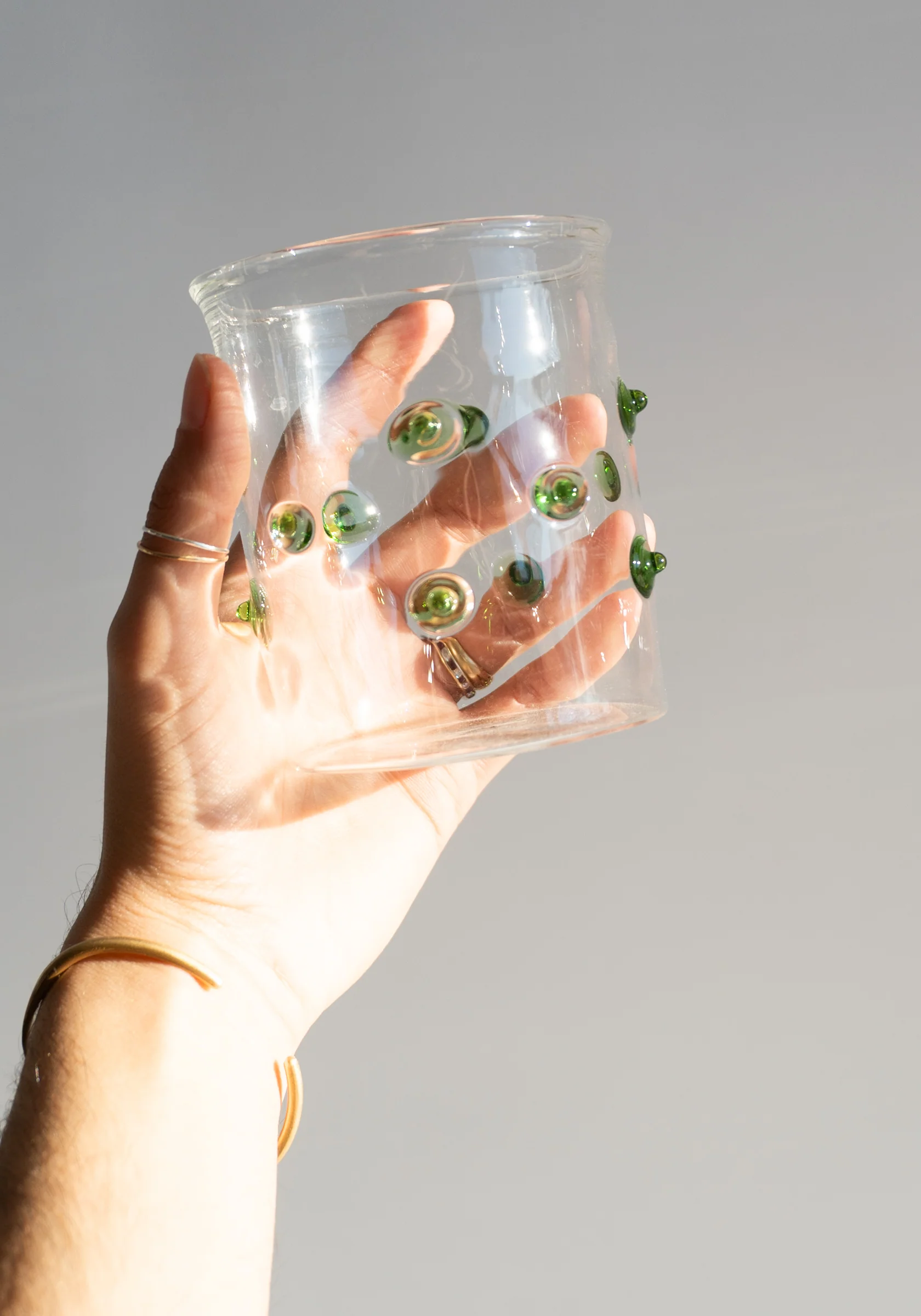 Green Polka Dotted Handblown Glass Cup - Image 4