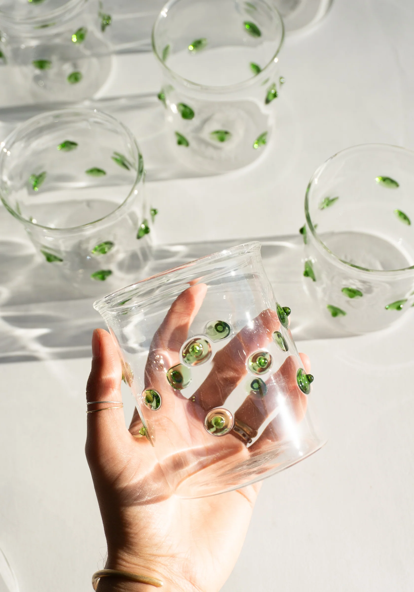 Green Polka Dotted Handblown Glass Cup - Image 5
