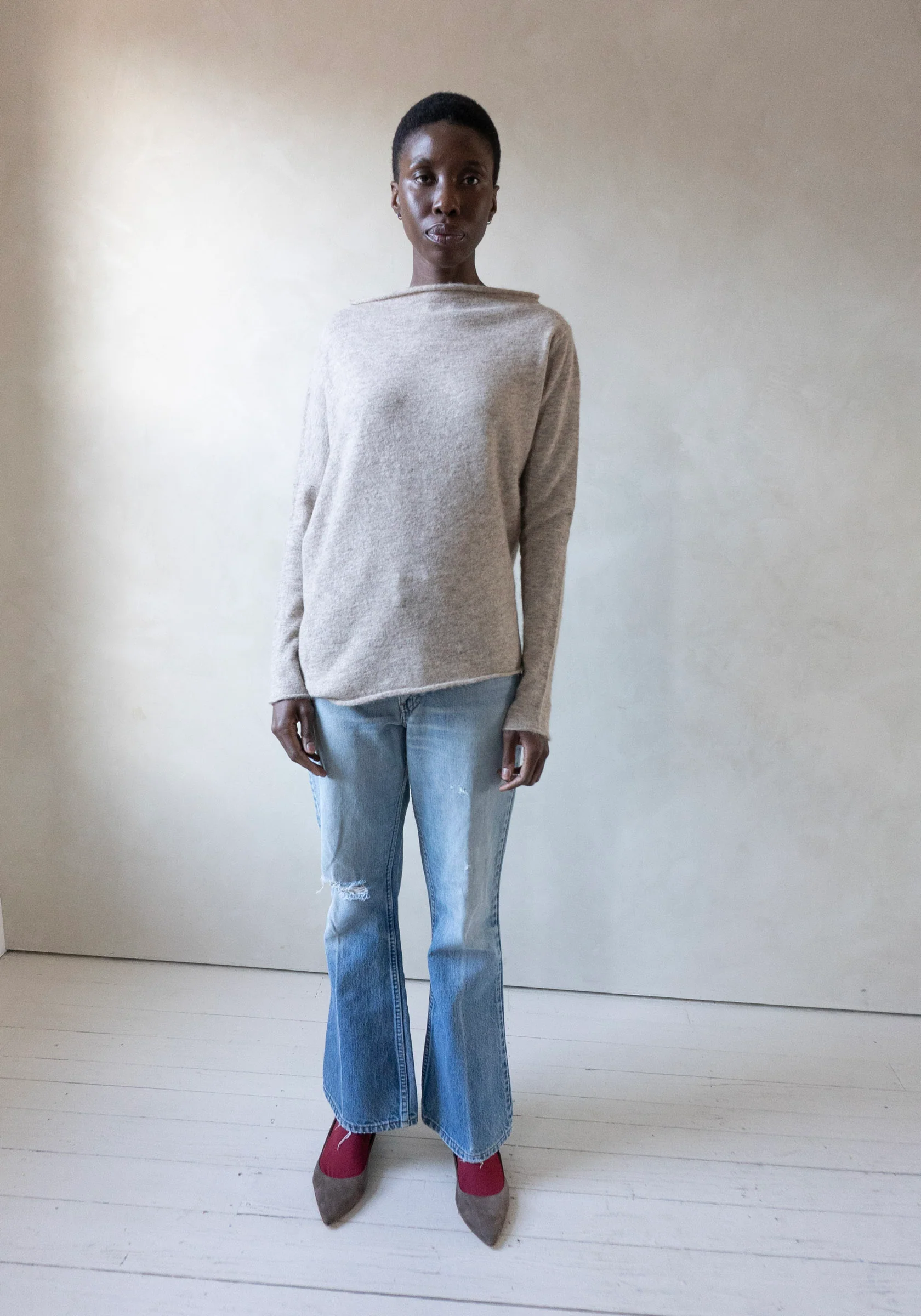 Askew Boatneck Sweater in Oatmeal - Image 4
