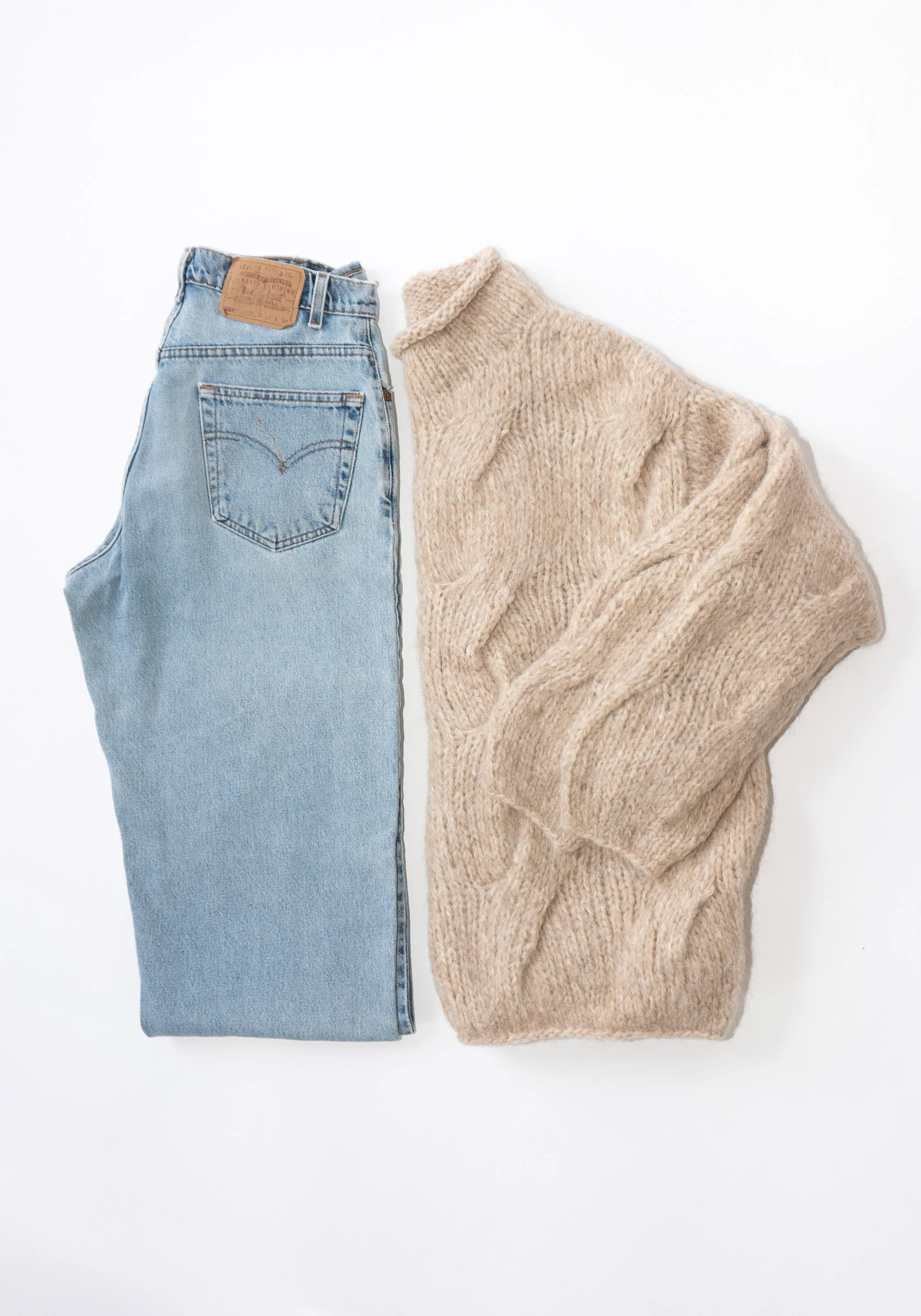 Handknit Cable Rollneck Sweater in Husk - Image 10
