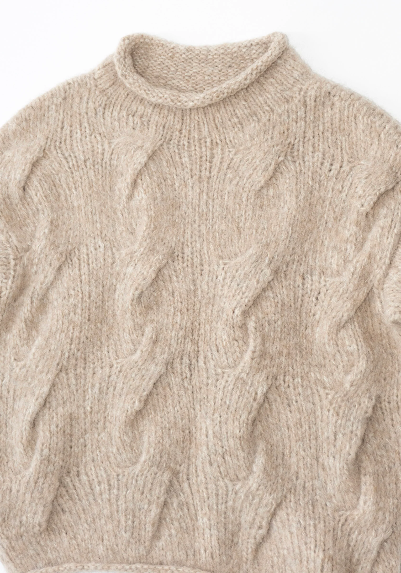 Handknit Cable Rollneck Sweater in Husk - Image 11