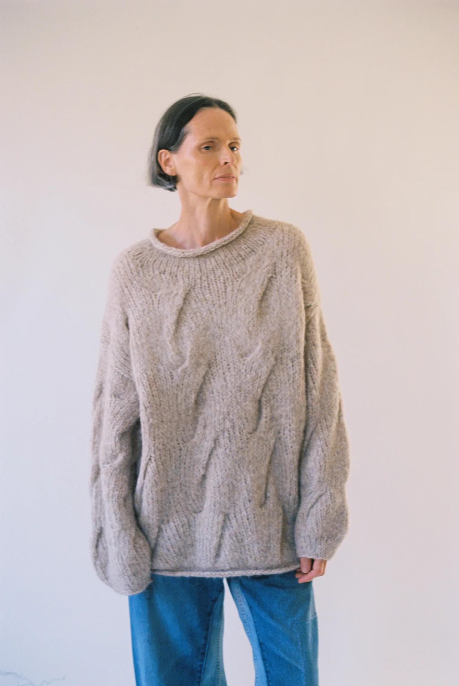 Handknit Cable Rollneck Sweater in Husk - Image 16