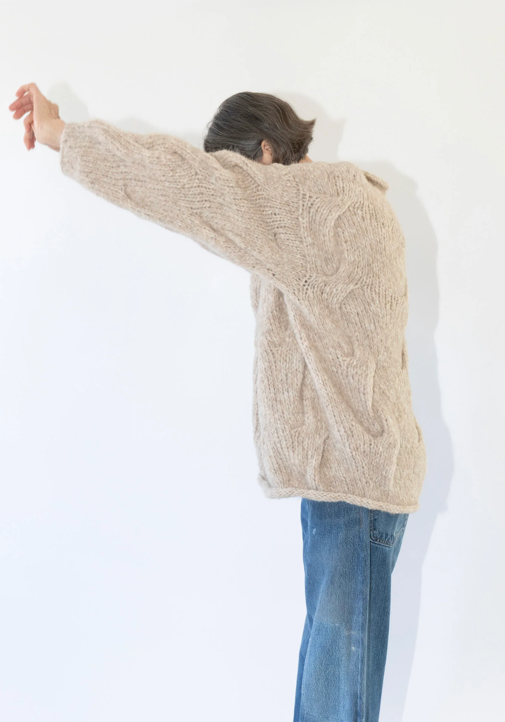 Handknit Cable Rollneck Sweater in Husk - Image 5