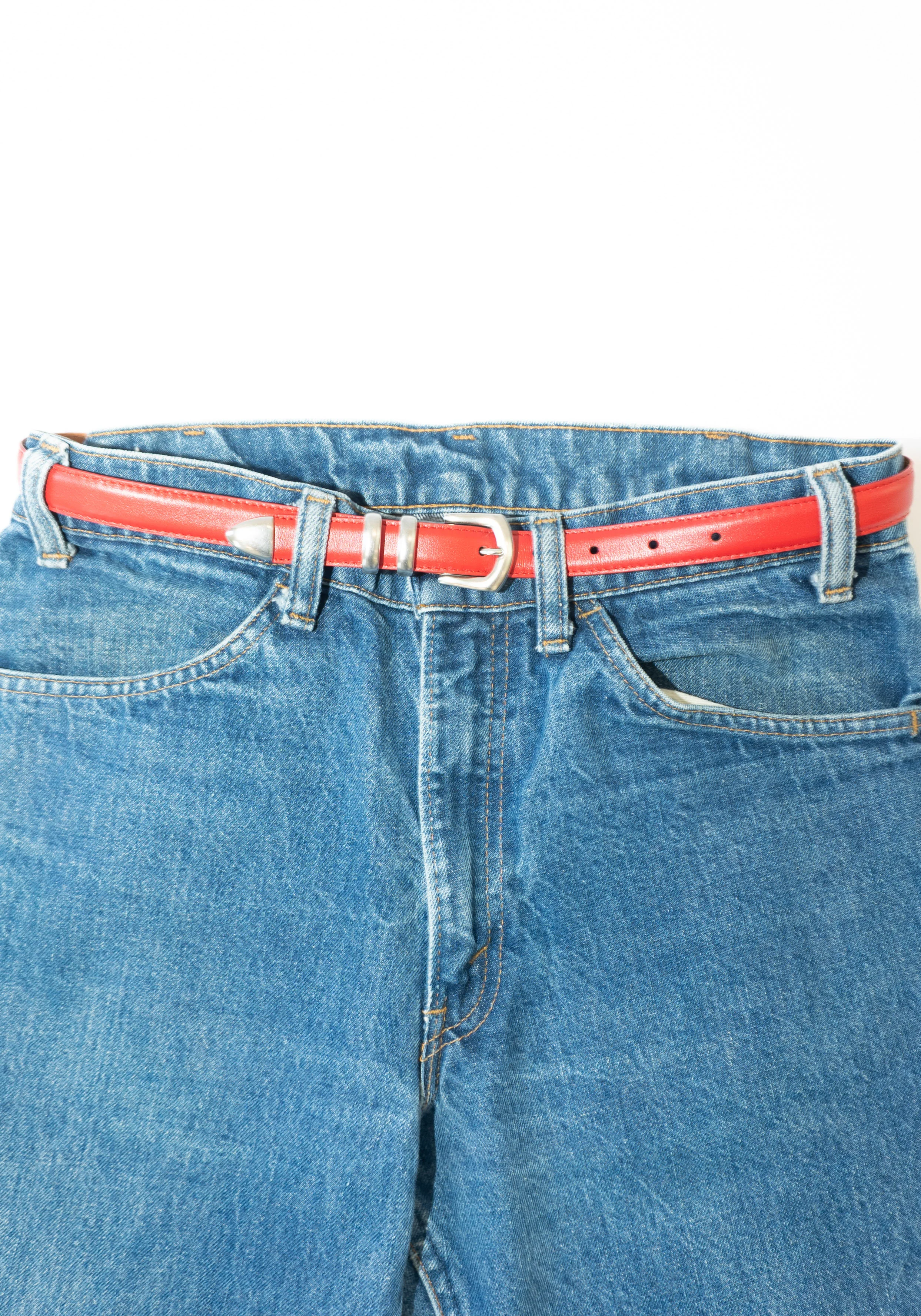 Skinny Leather Belt in Gooseberry with Silver Buckle - Image 3
