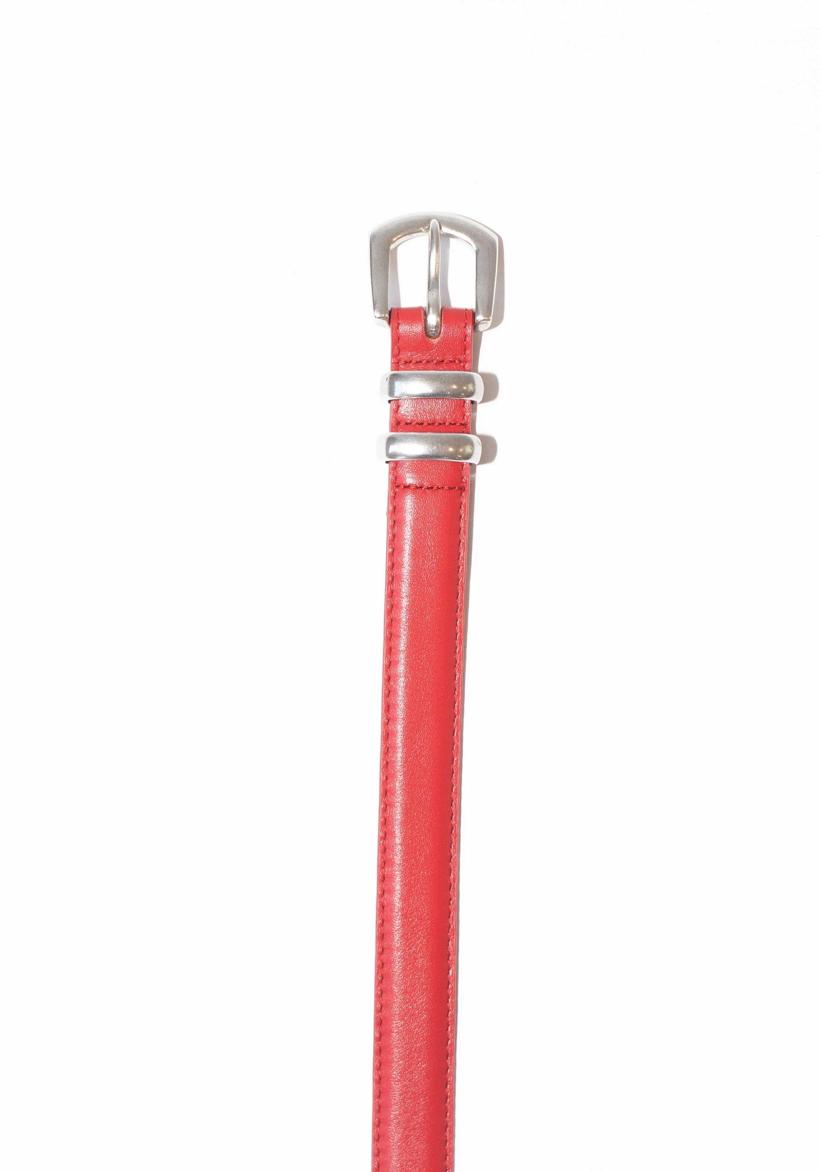Skinny Leather Belt in Gooseberry with Silver Buckle - Image 4