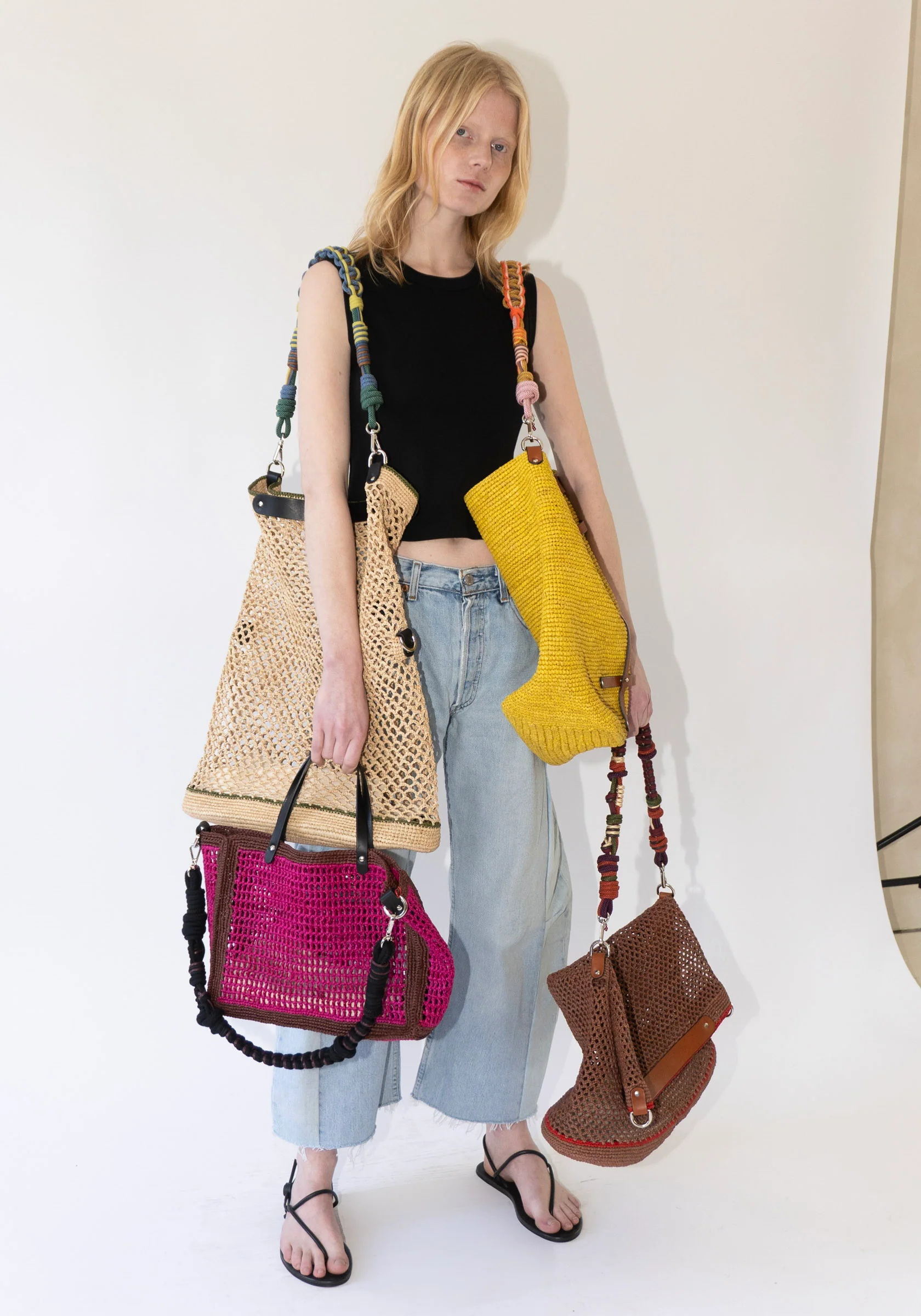 Cabas Small Bag in Fuchsia and Marron with Samba Strap - Image 11