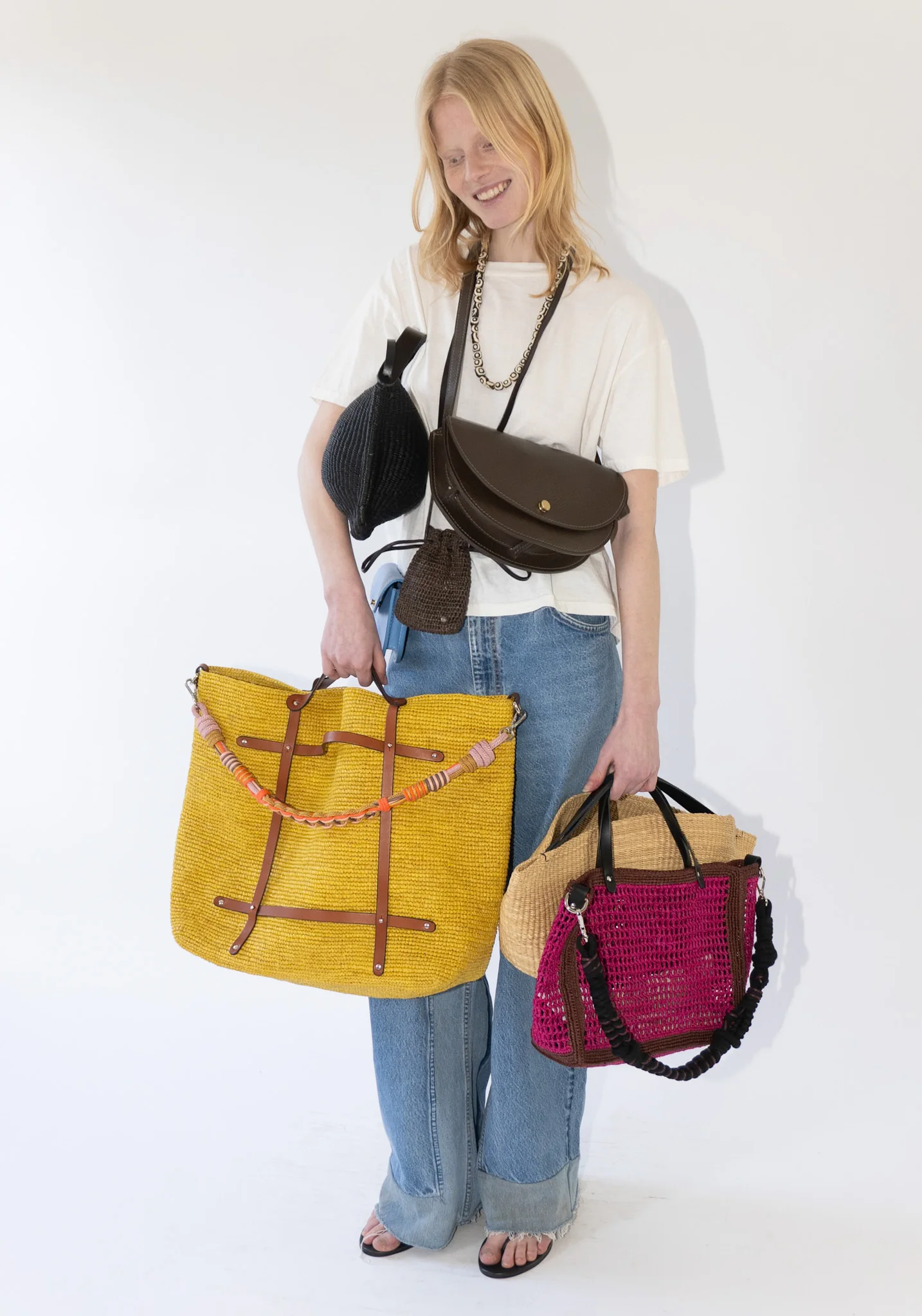 Cabas Small Bag in Fuchsia and Marron with Samba Strap - Image 12