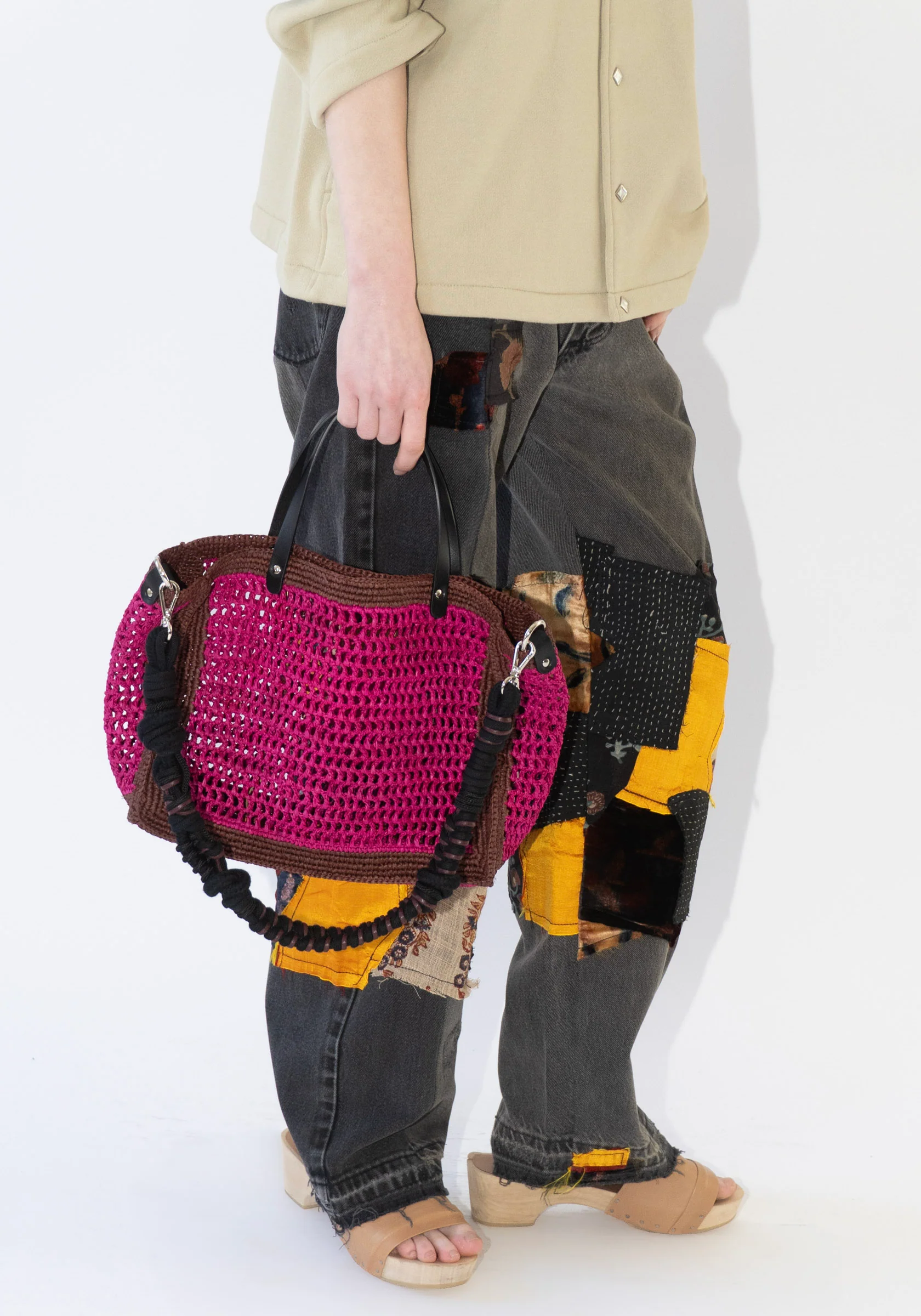 Cabas Small Bag in Fuchsia and Marron with Samba Strap - Image 3