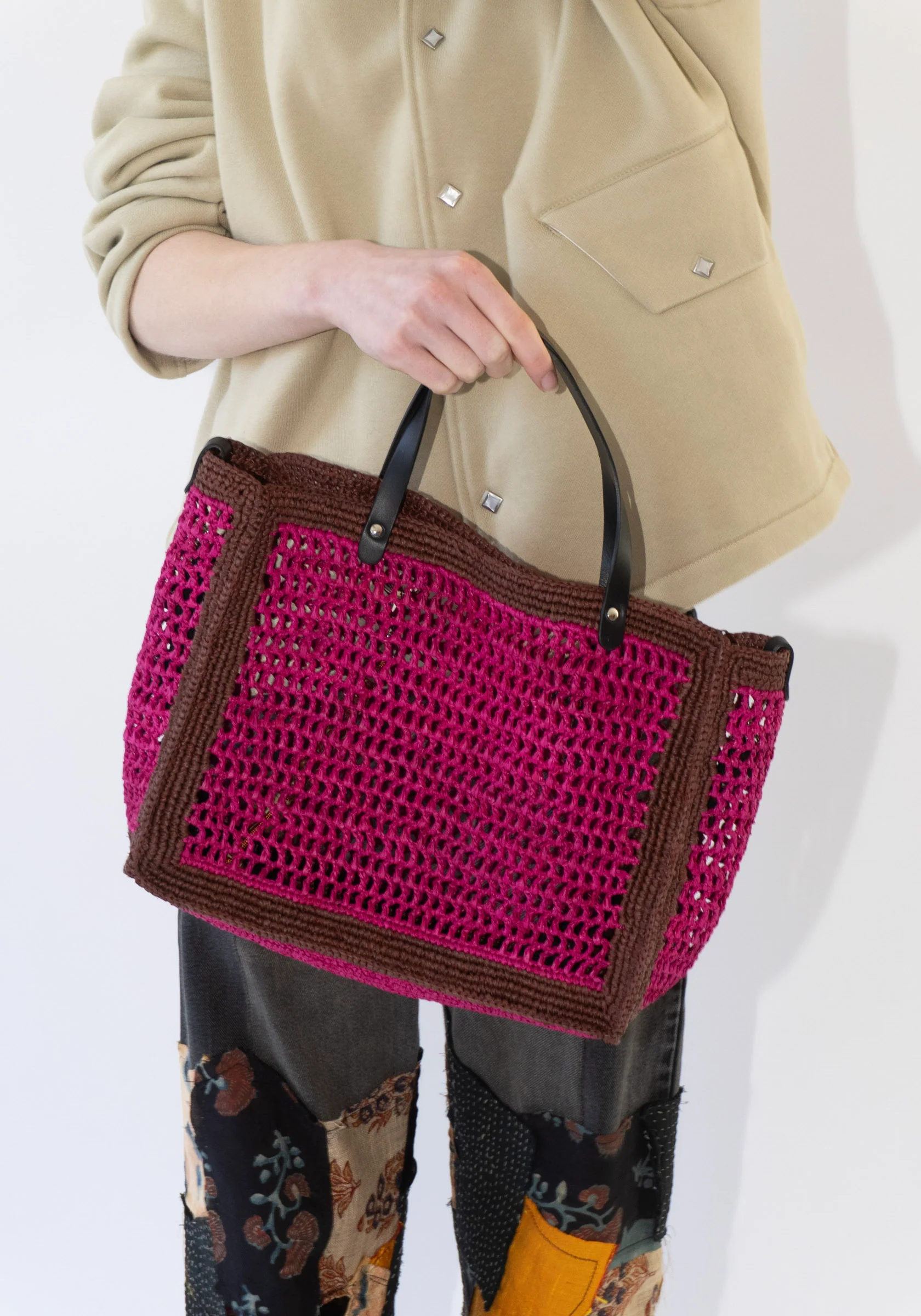 Cabas Small Bag in Fuchsia and Marron with Samba Strap - Image 5