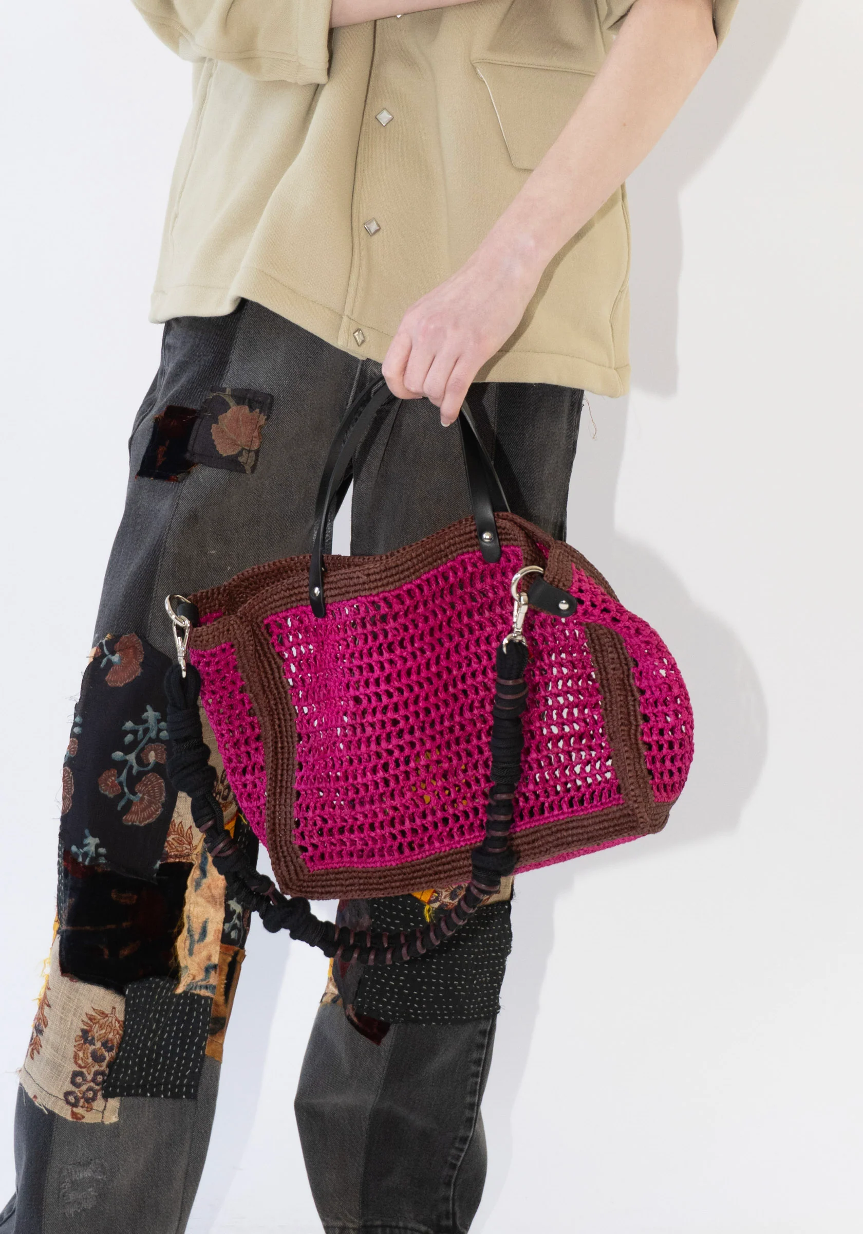 Cabas Small Bag in Fuchsia and Marron with Samba Strap - Image 6