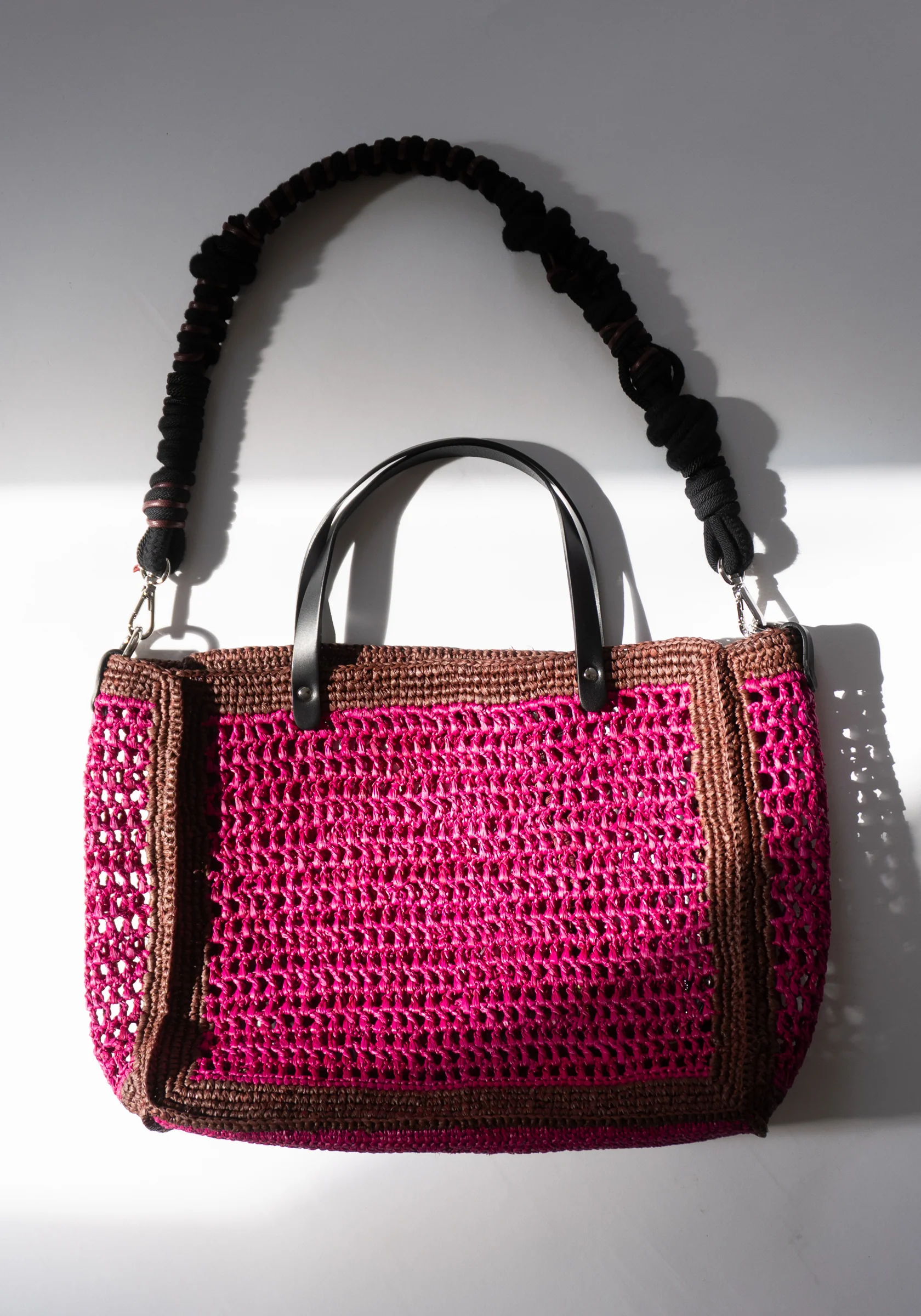 Cabas Small Bag in Fuchsia and Marron with Samba Strap - Image 7