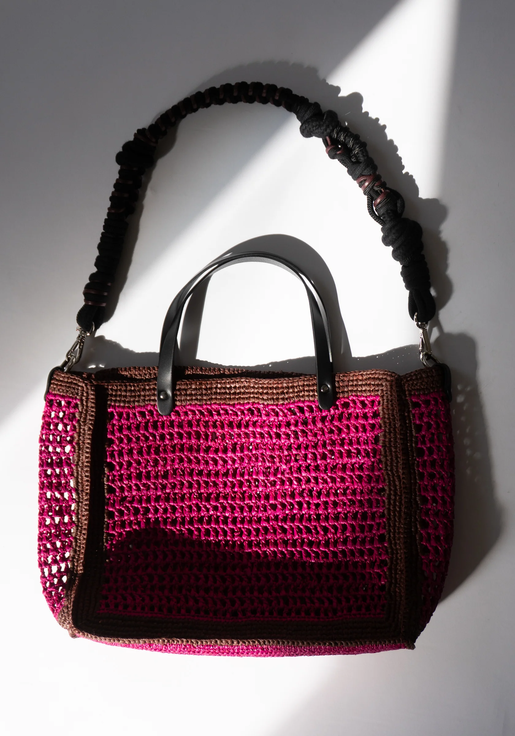 Cabas Small Bag in Fuchsia and Marron with Samba Strap - Image 8