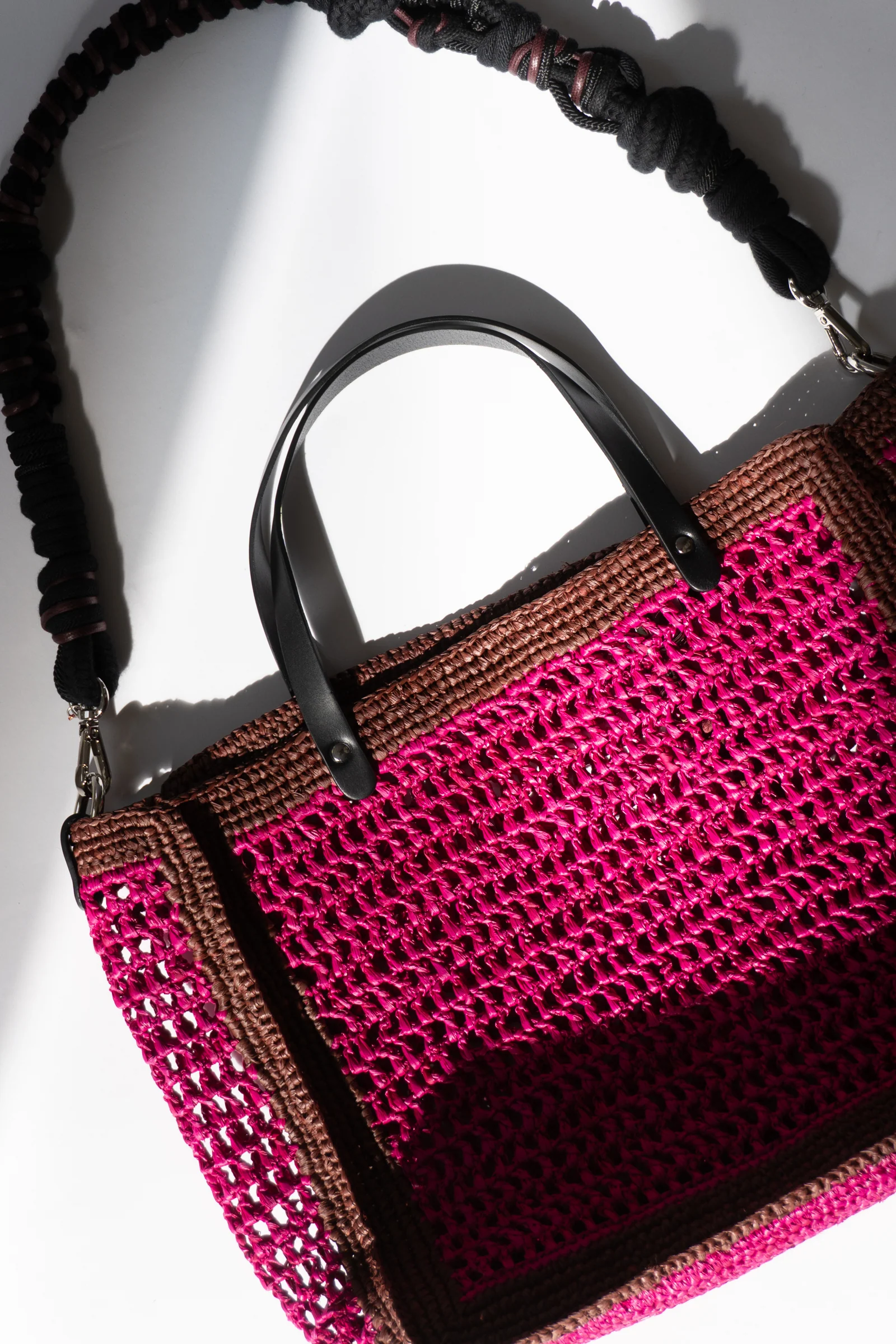 Cabas Small Bag in Fuchsia and Marron with Samba Strap - Image 9
