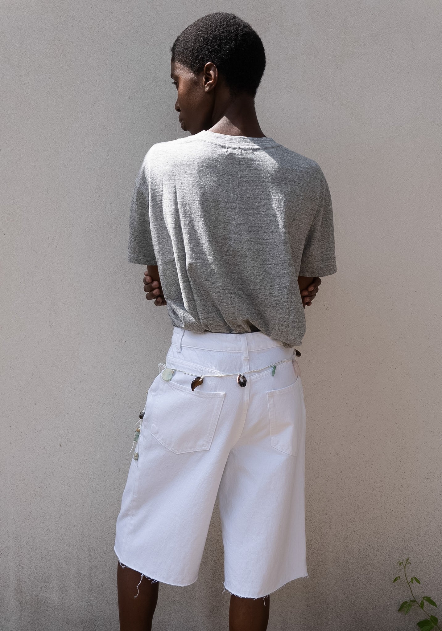 Baggy Fit Denim Shorts in Optic White - Image 3