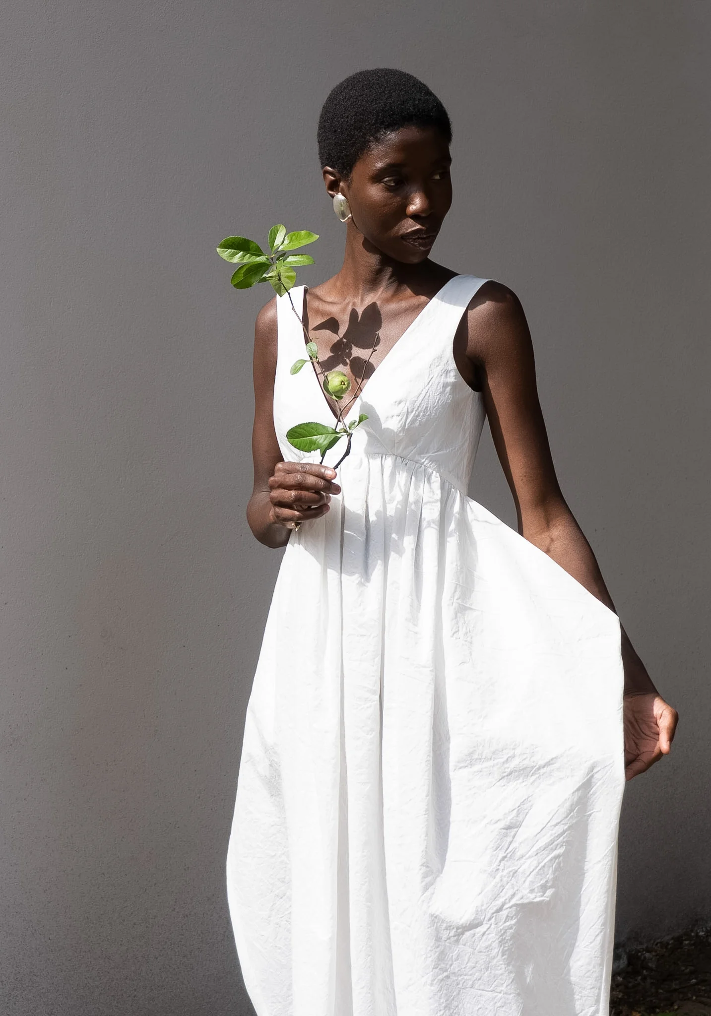 Sculptural Textured Cotton Dress in Off White - Image 10