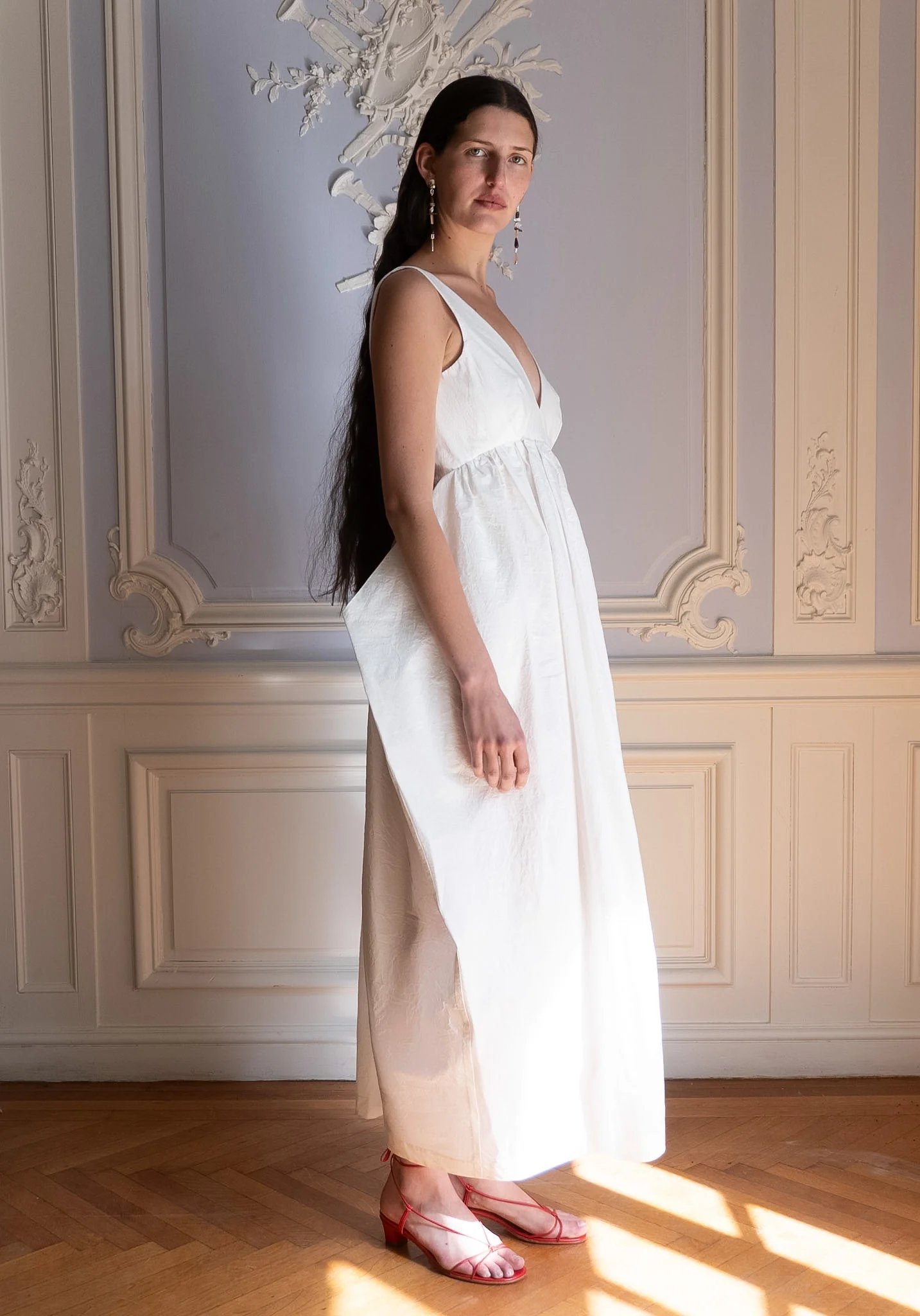 Sculptural Textured Cotton Dress in Off White - Image 12