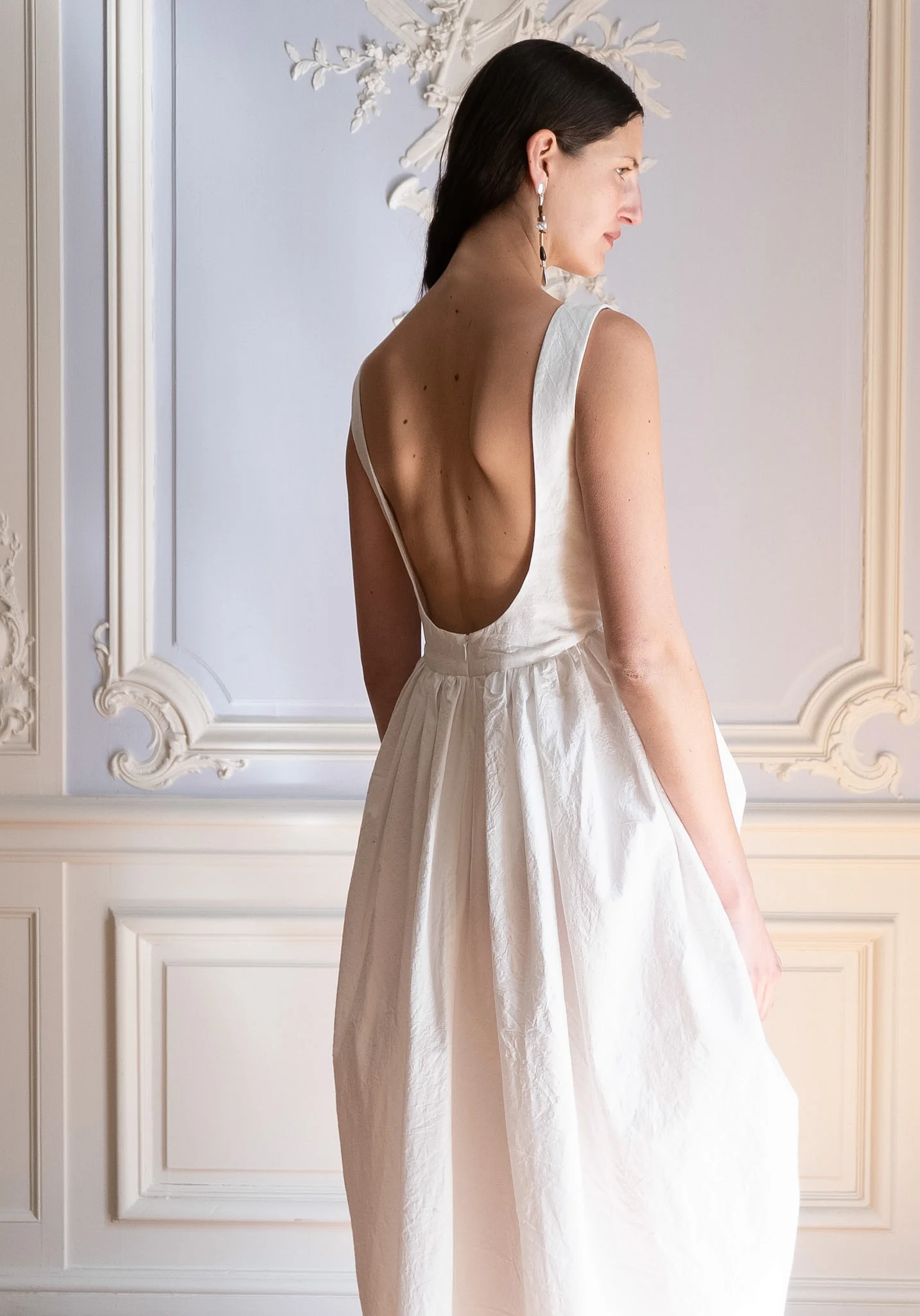 Sculptural Textured Cotton Dress in Off White - Image 13