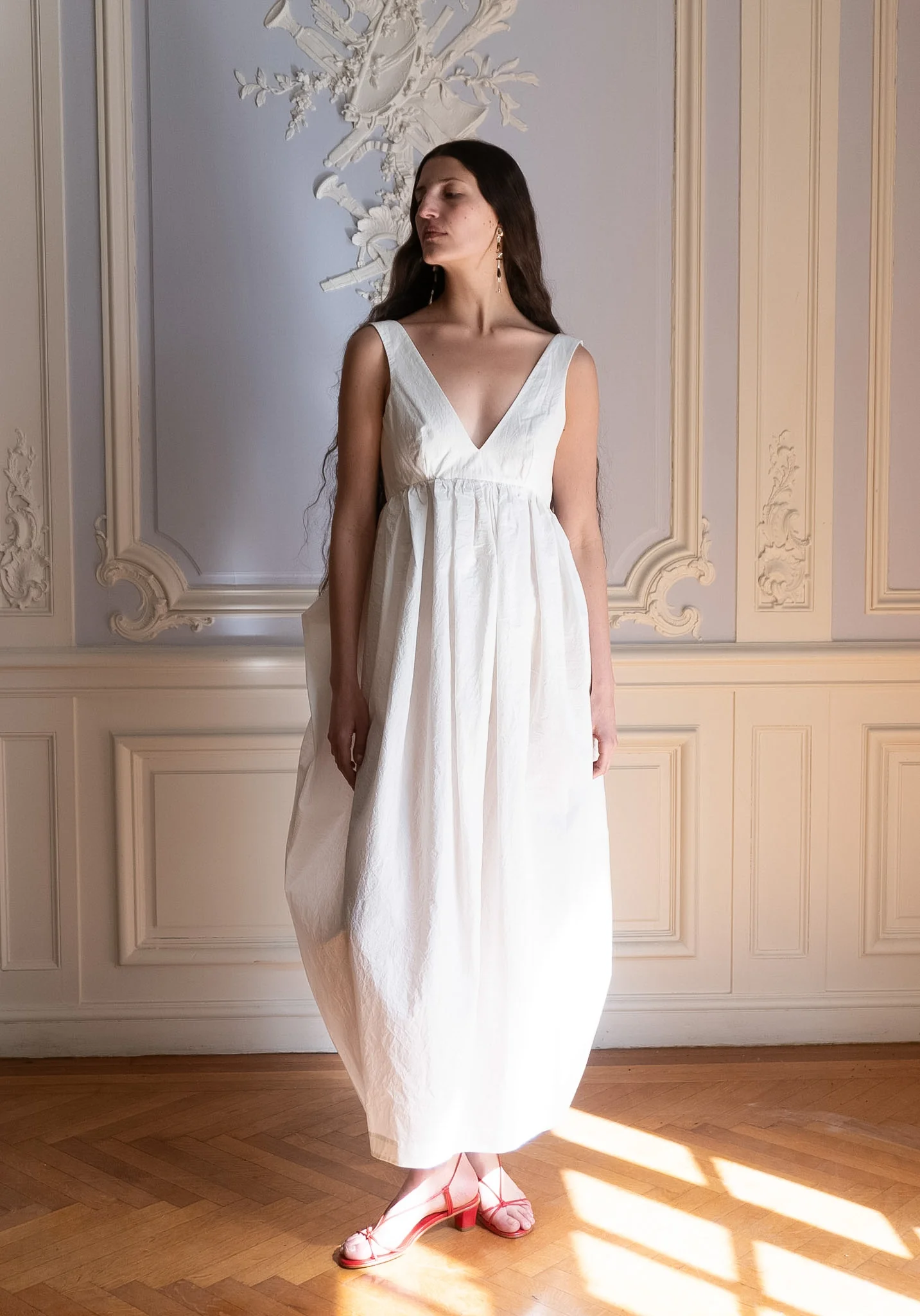 Sculptural Textured Cotton Dress in Off White - Image 14