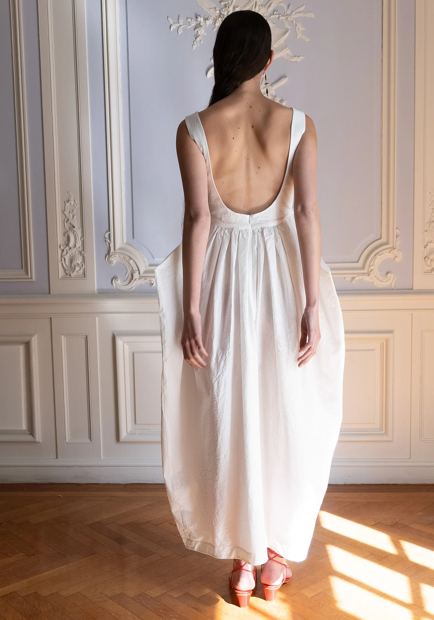 Sculptural Textured Cotton Dress in Off White - Image 15