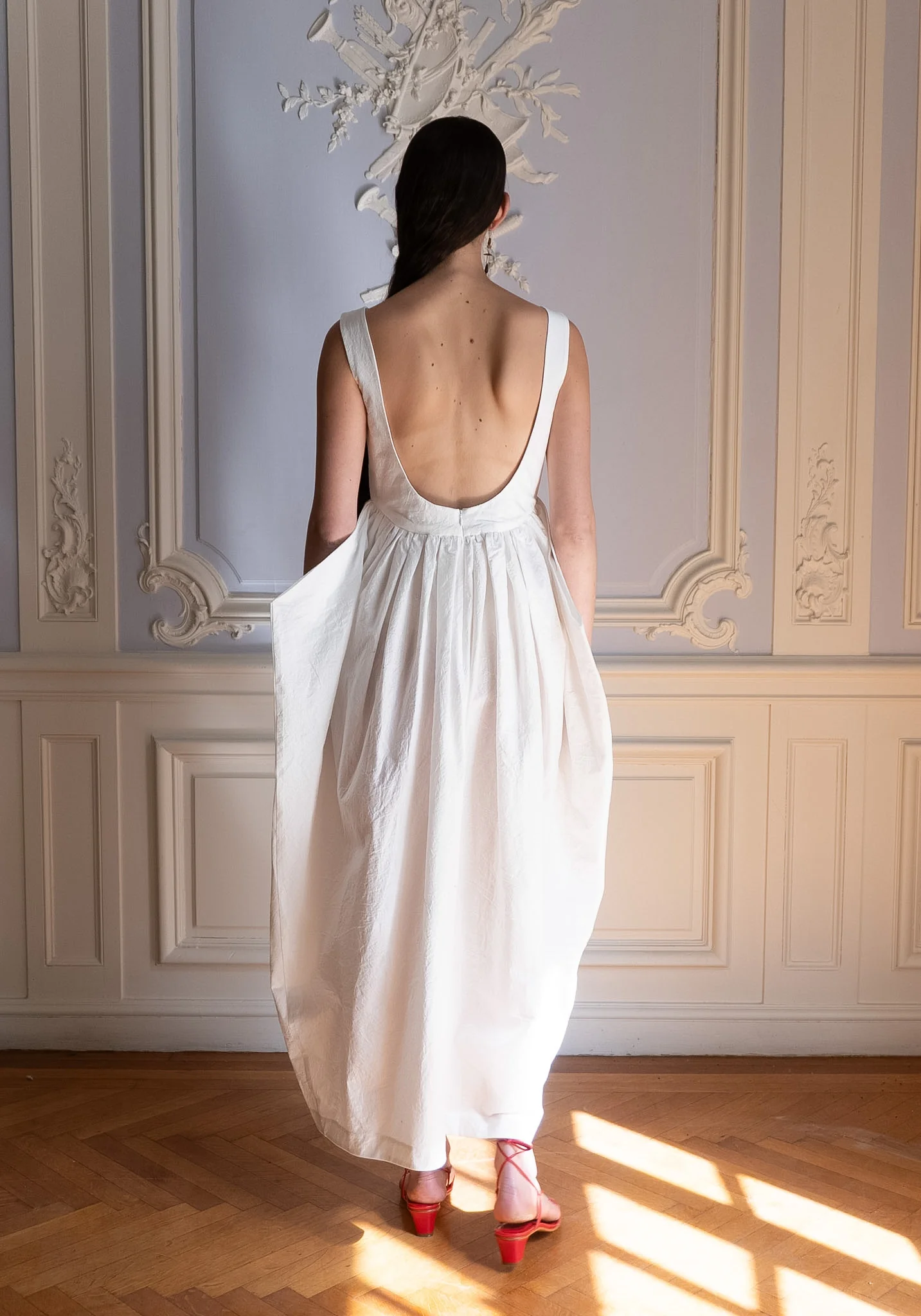 Sculptural Textured Cotton Dress in Off White - Image 16