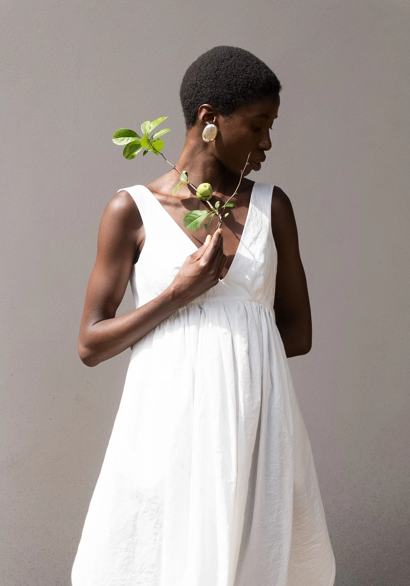 Sculptural Textured Cotton Dress in Off White - Image 3