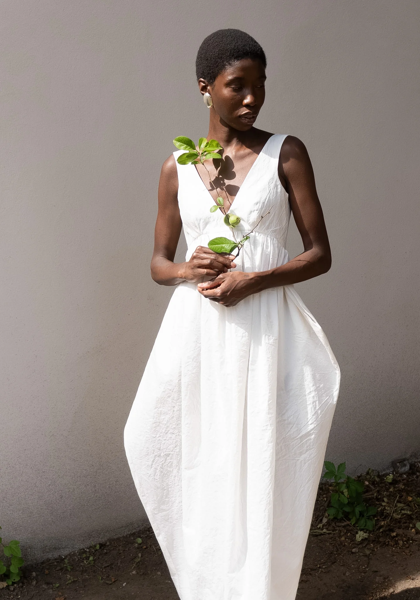 Sculptural Textured Cotton Dress in Off White - Image 4
