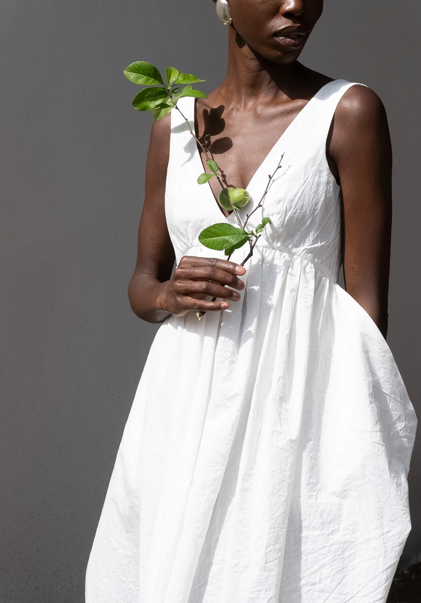 Sculptural Textured Cotton Dress in Off White - Image 5