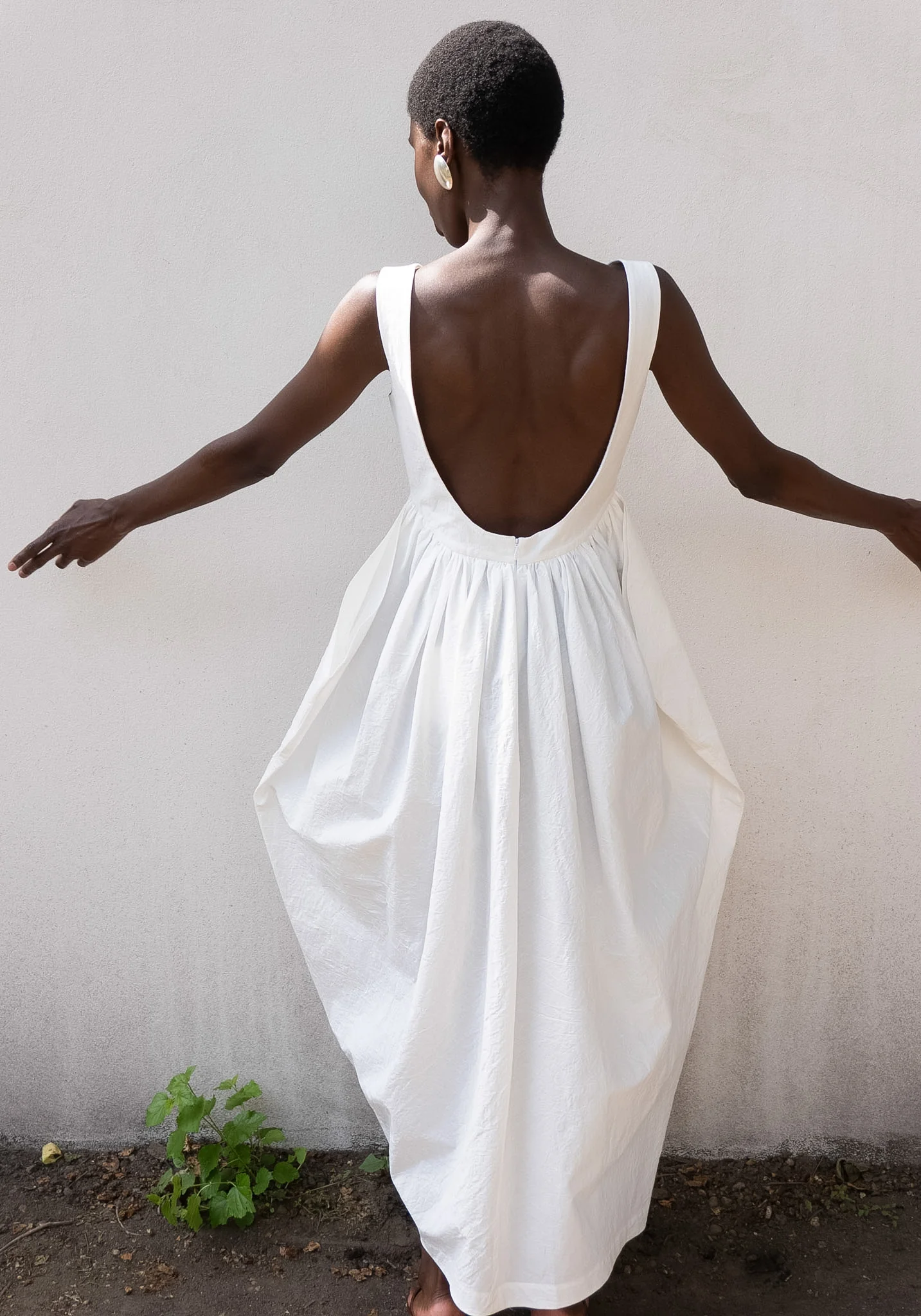 Sculptural Textured Cotton Dress in Off White - Image 6