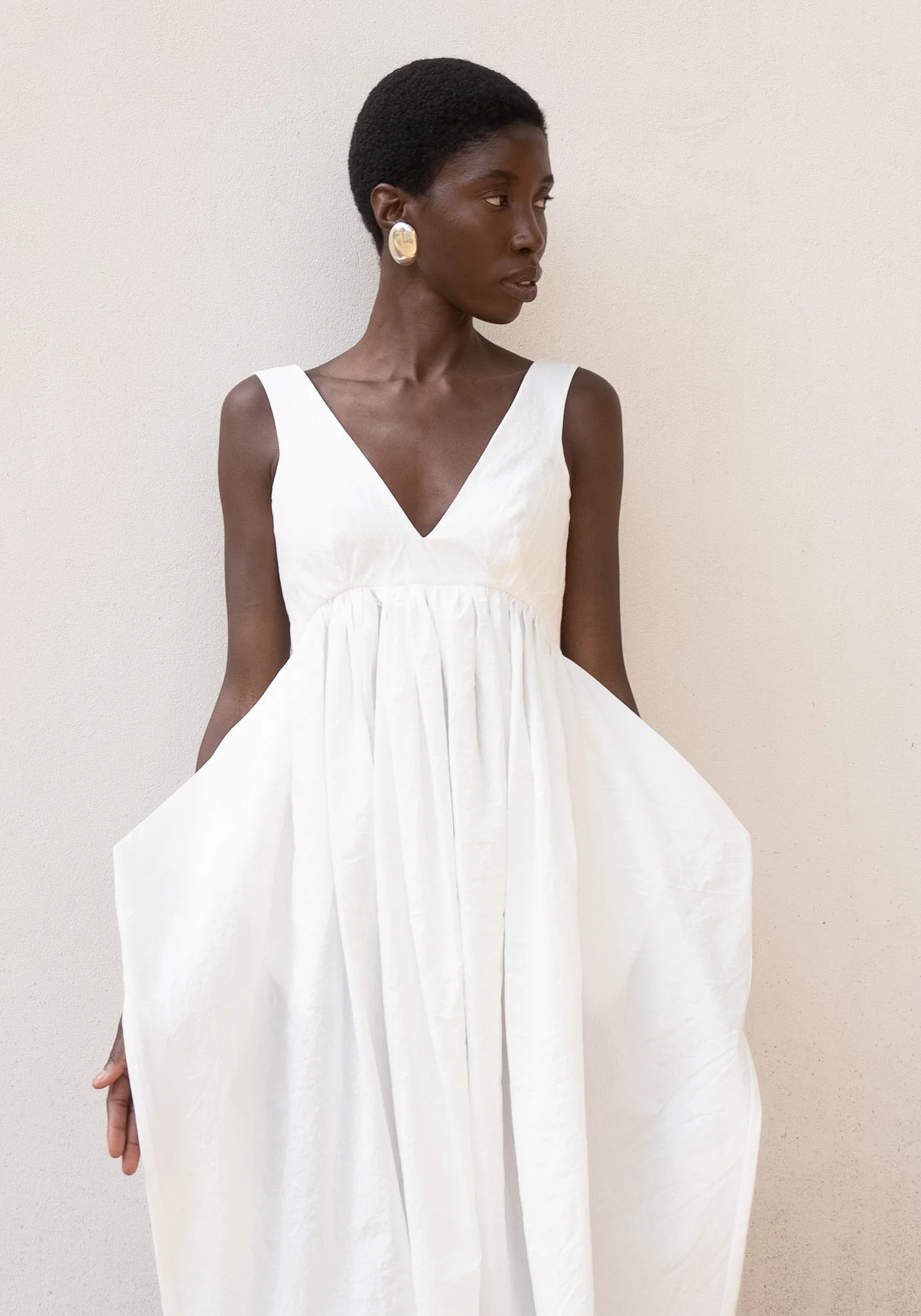 Sculptural Textured Cotton Dress in Off White - Image 7