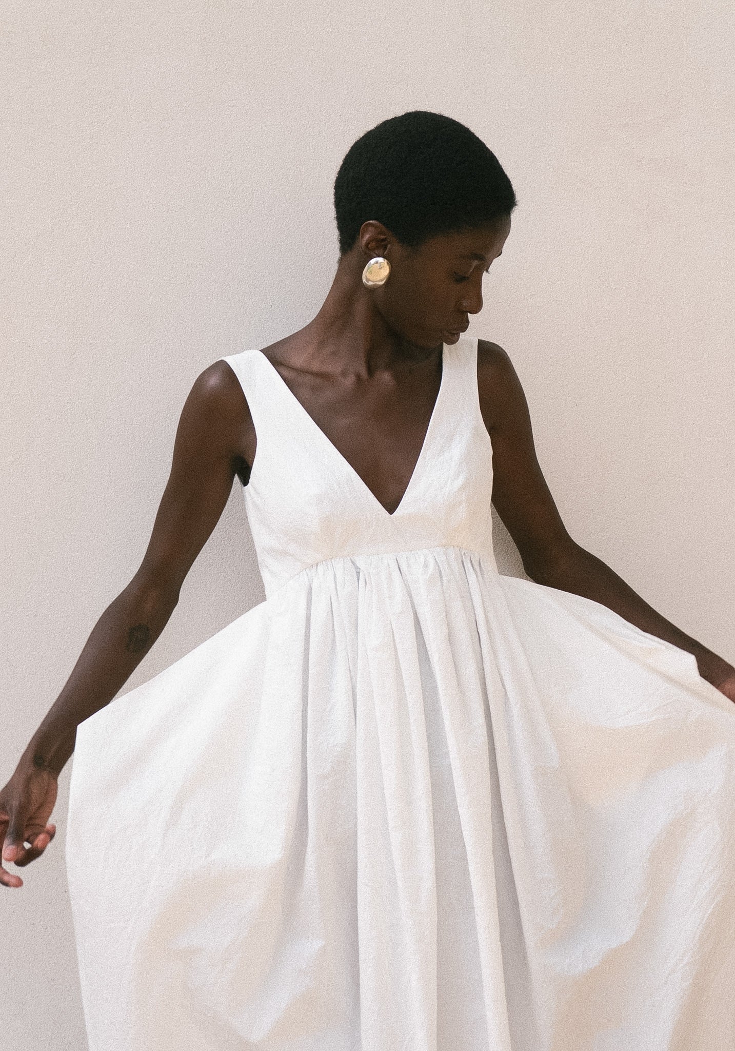 Sculptural Textured Cotton Dress in Off White - Image 8
