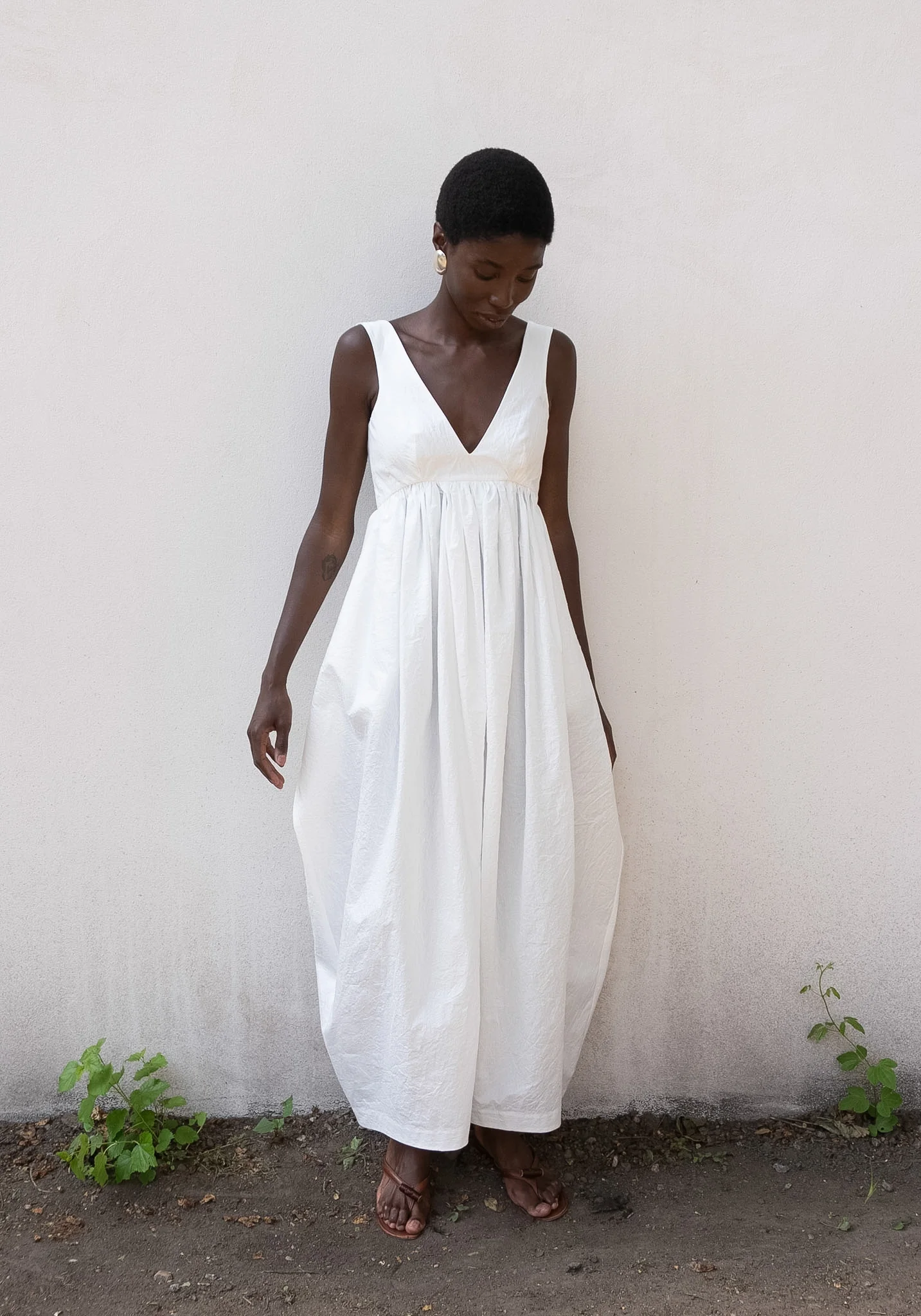 Sculptural Textured Cotton Dress in Off White - Image 9