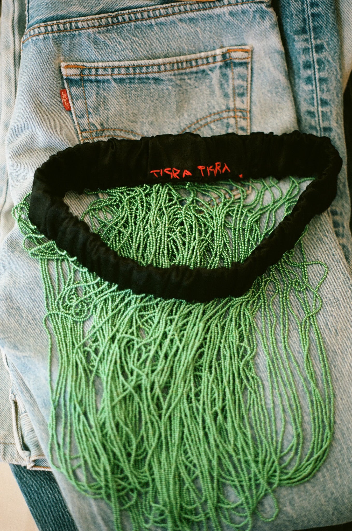 Beaded Fringe Belt Skirt in Turquoise and Black - Image 6