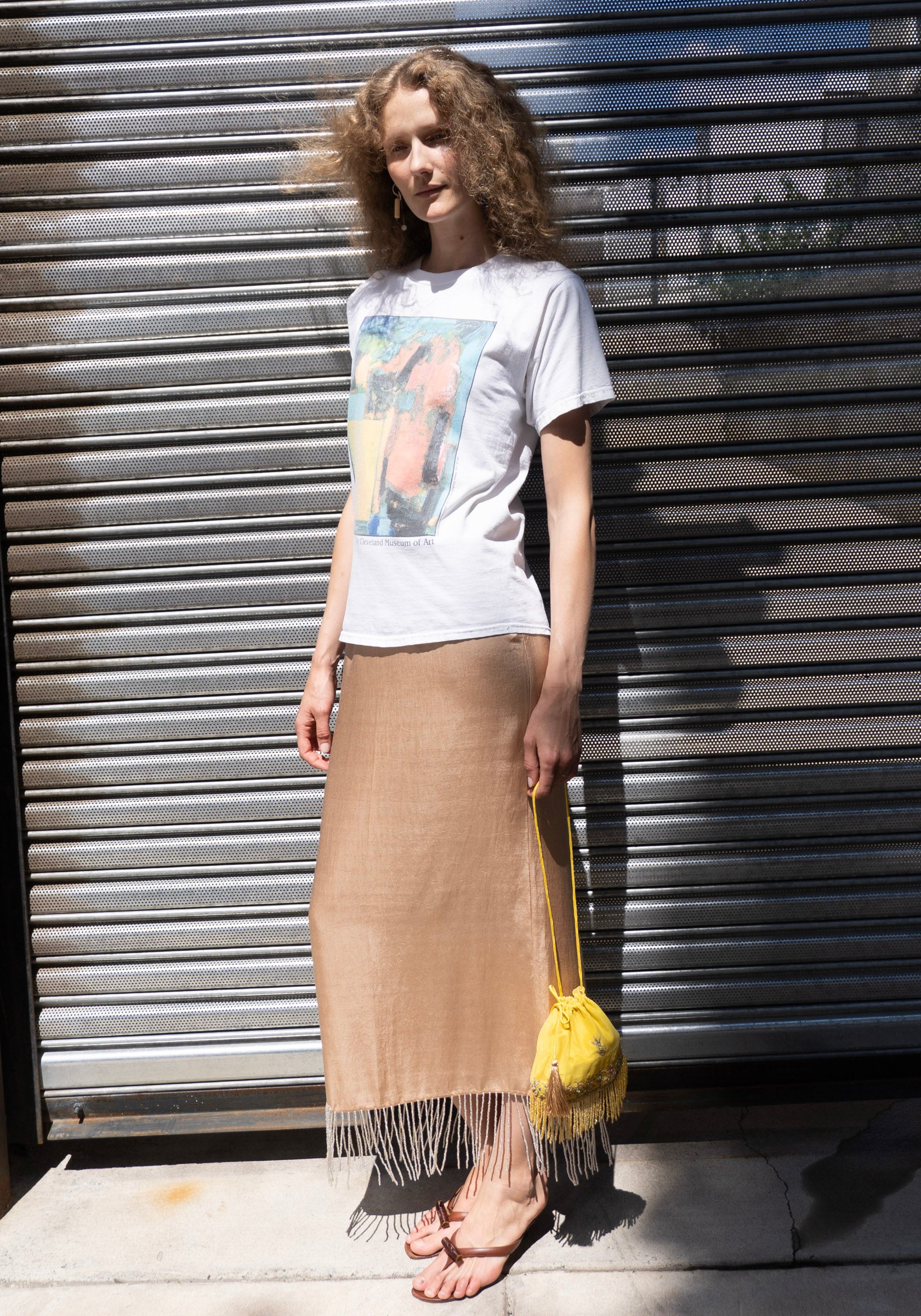 Beaded Fringe Slip Skirt in Sand - Image 13