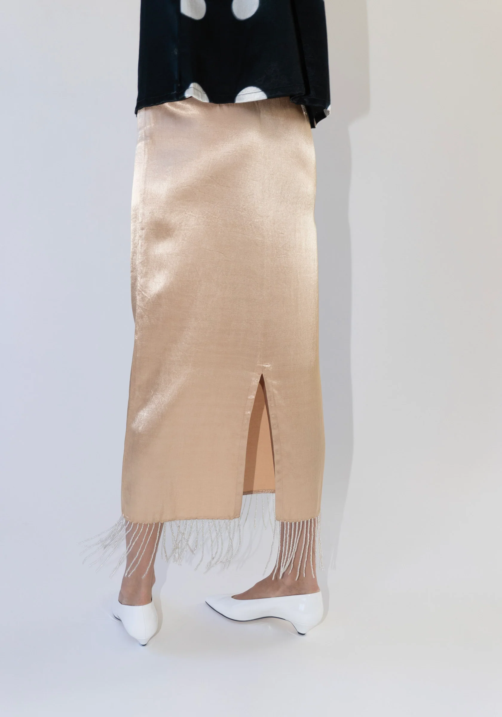 Beaded Fringe Slip Skirt in Sand - Image 4