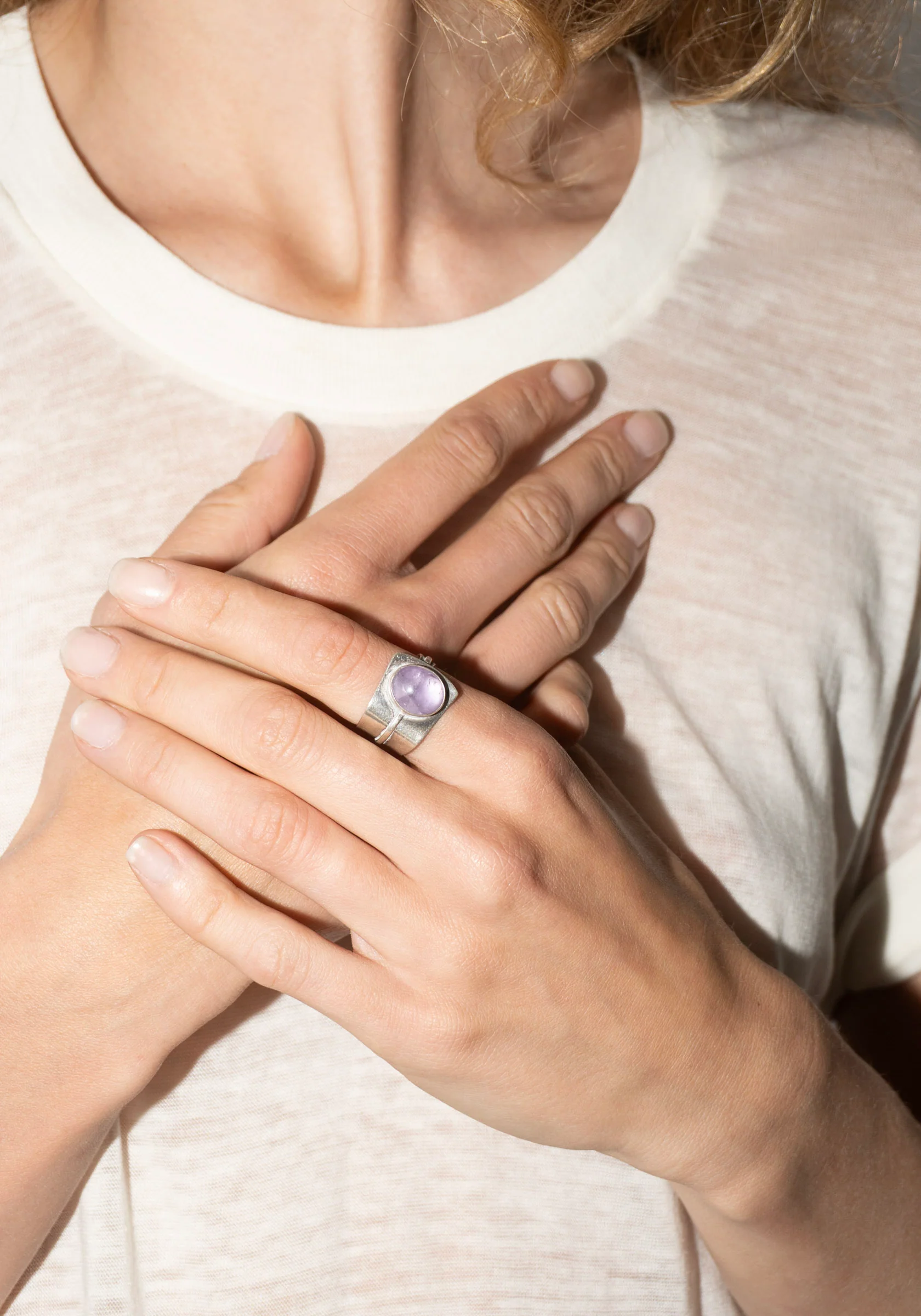 Vintage Sterling and Amethyst Cuff Ring - Image 2