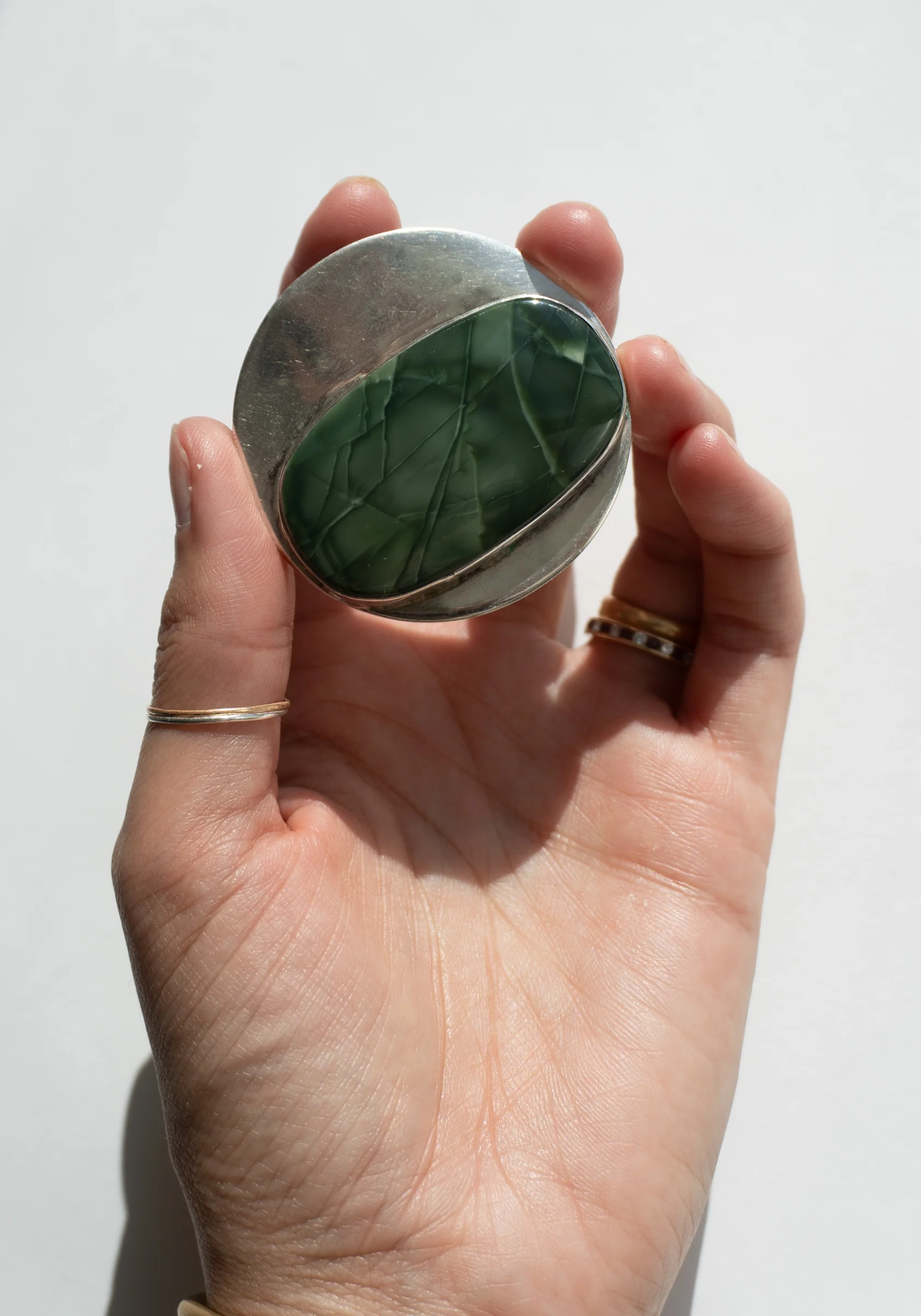 Vintage Sterling Green Aventurine Pendant - Image 2